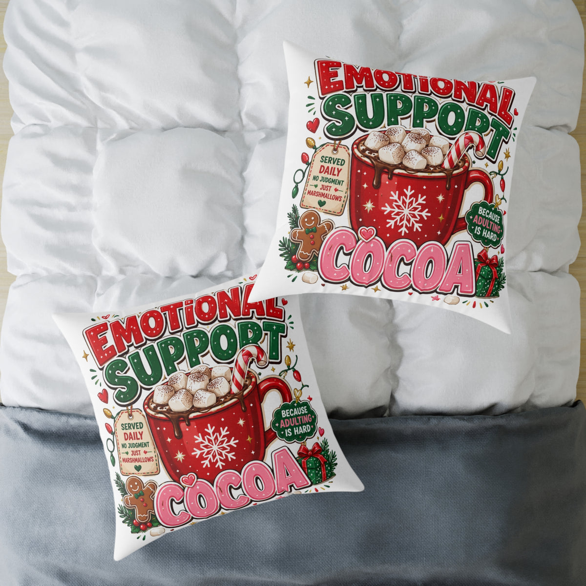 Modern Day Christmas Emotional Support Square Poly Canvas Pillow