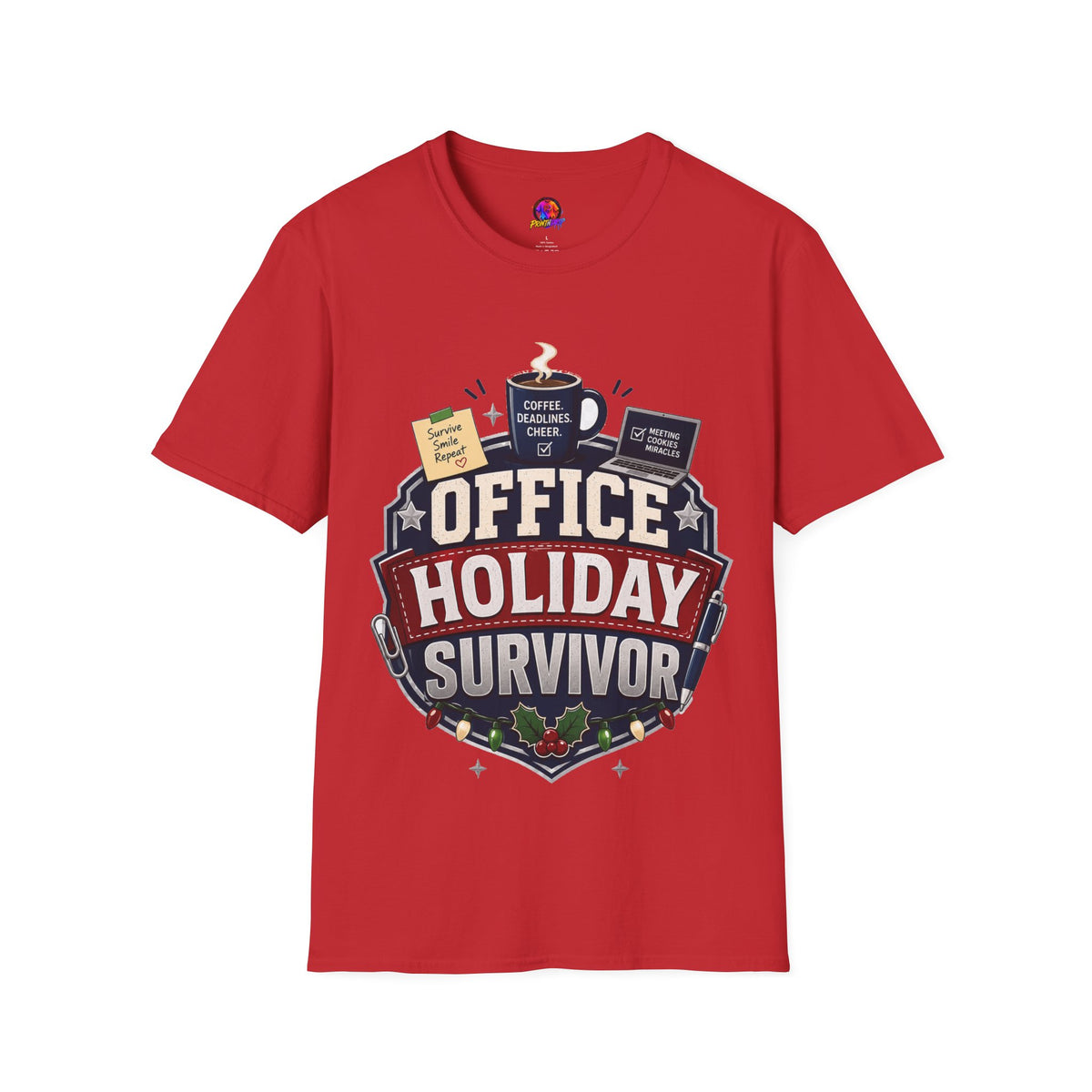 Office Holiday Survivor T-Shirt — Coffee, Deadlines & Cheer Work Shirt