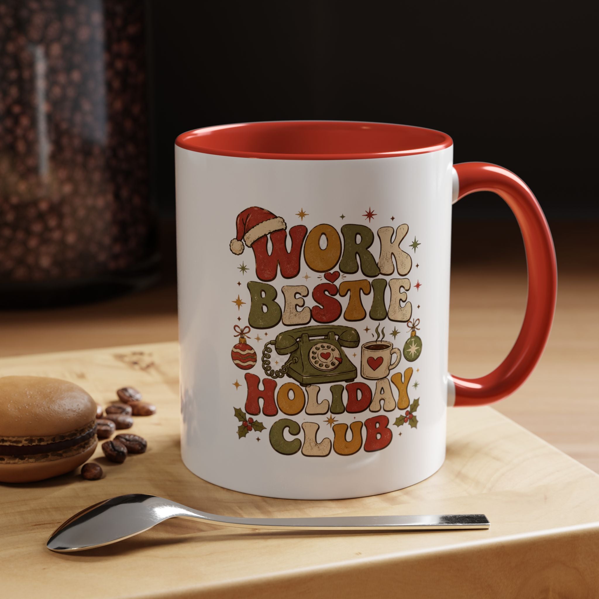 Modern Day Christmas Work Bestie Holiday Club Coffee Mug — Retro Christmas Accent Mug