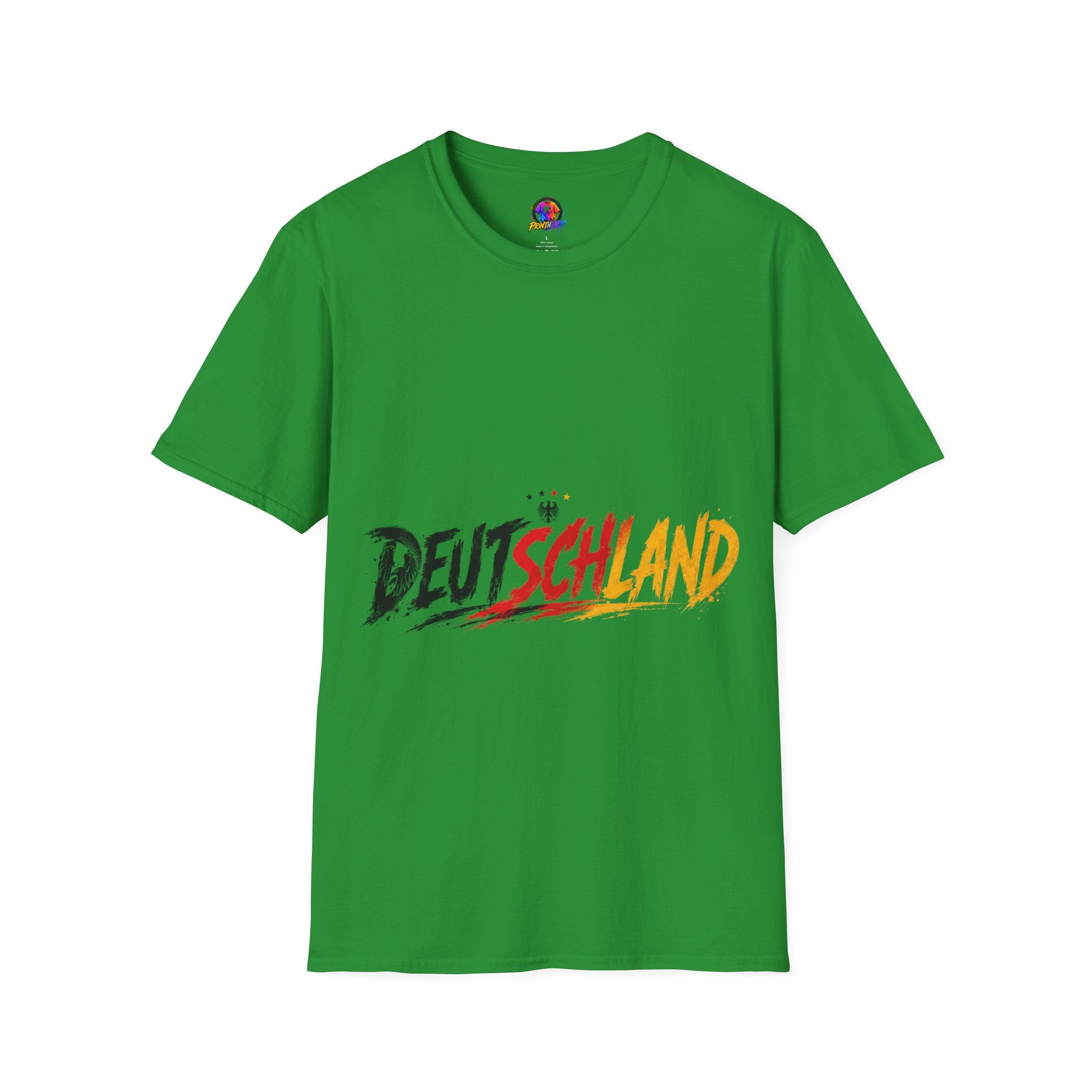 Germany Deutschland Football T-Shirt — Deutschland Script with German Flag Brushstroke