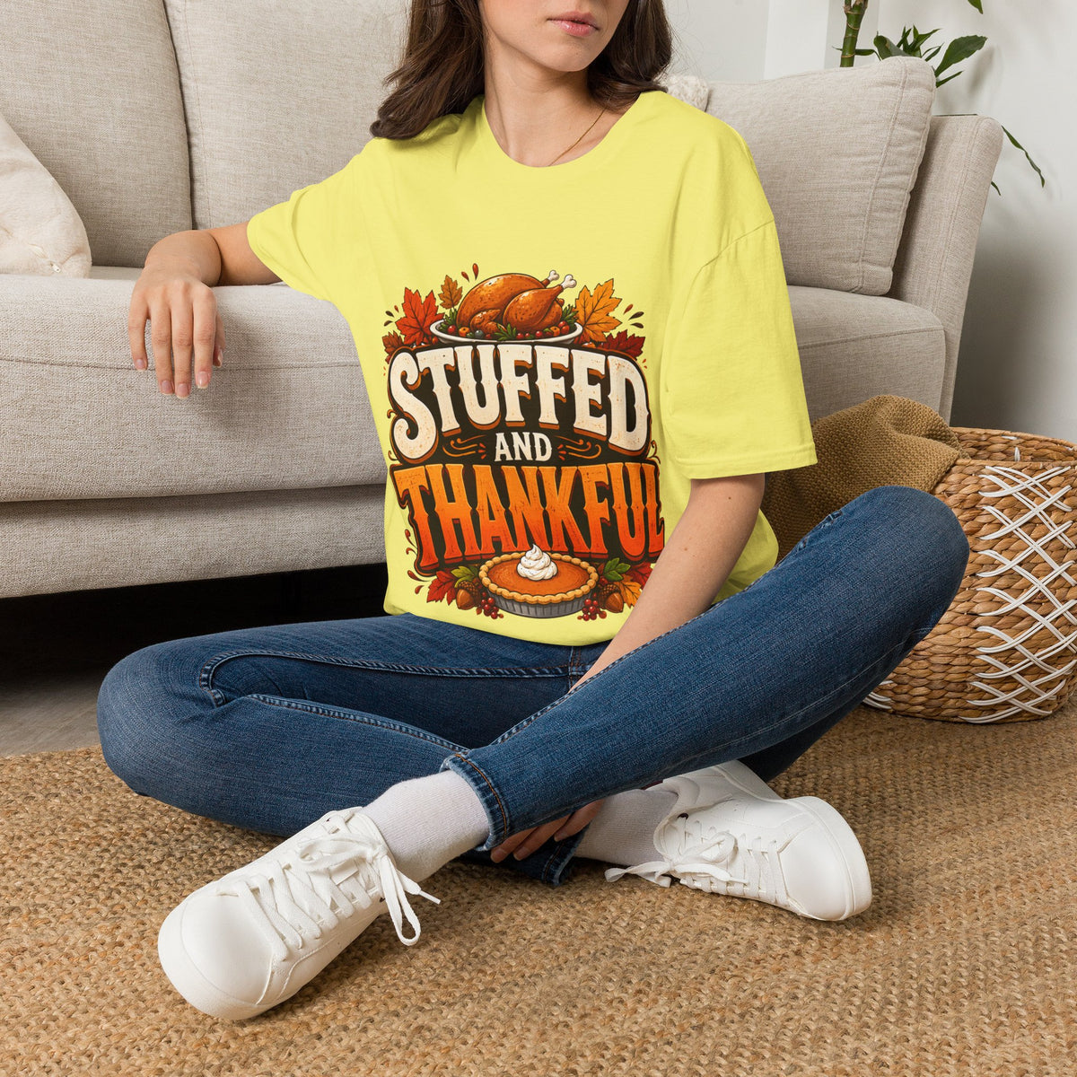 Thanksgiving T-Shirt — "Stuffed and Thankful" Turkey Design