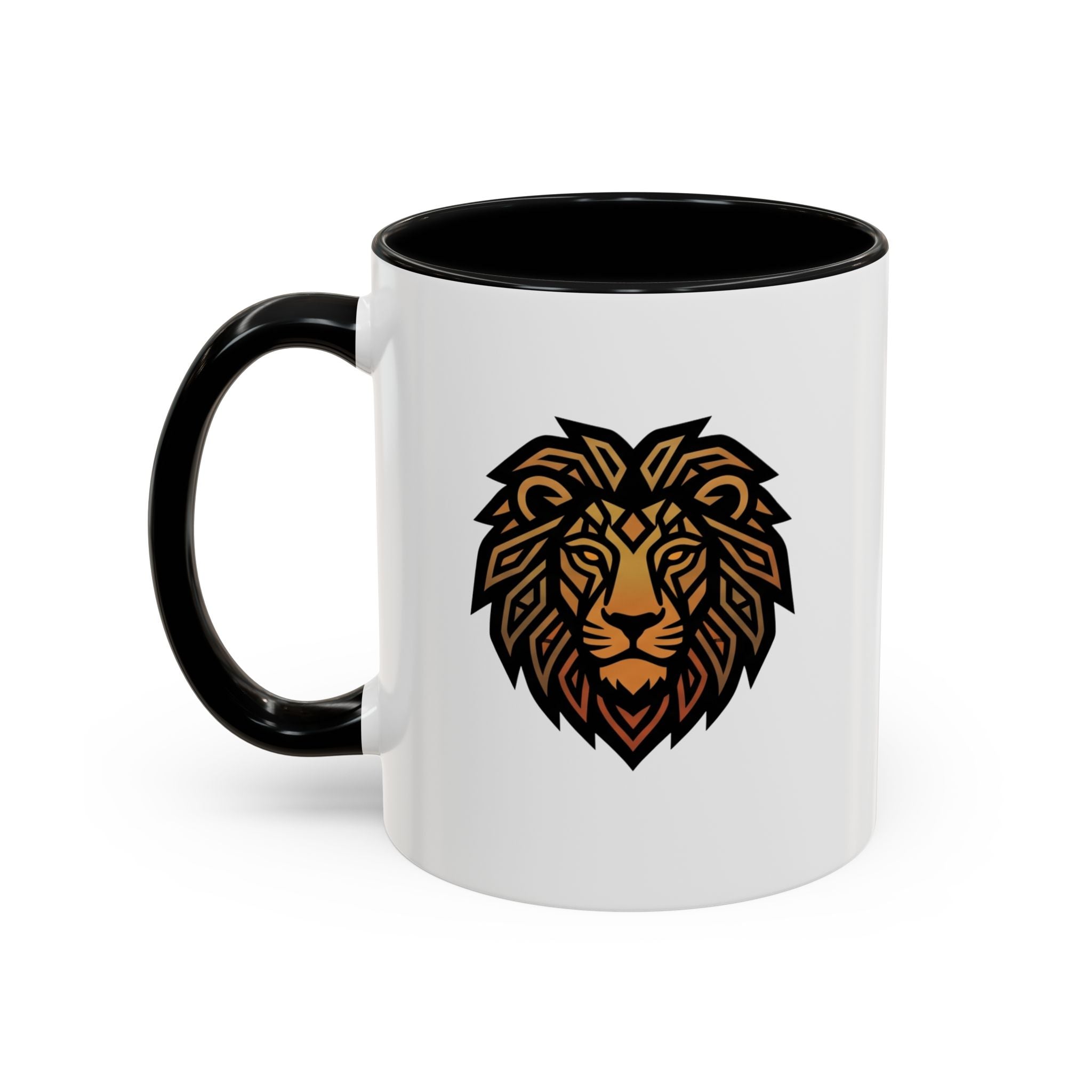 Lion Head Accent Coffee Mug — Bold Geometric Mane Design