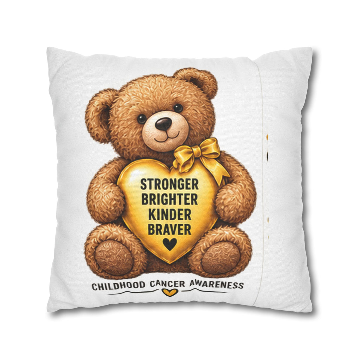 Childhood Cancer Awareness Bear Square Pillowcase – Stronger Brighter Kinder Braver