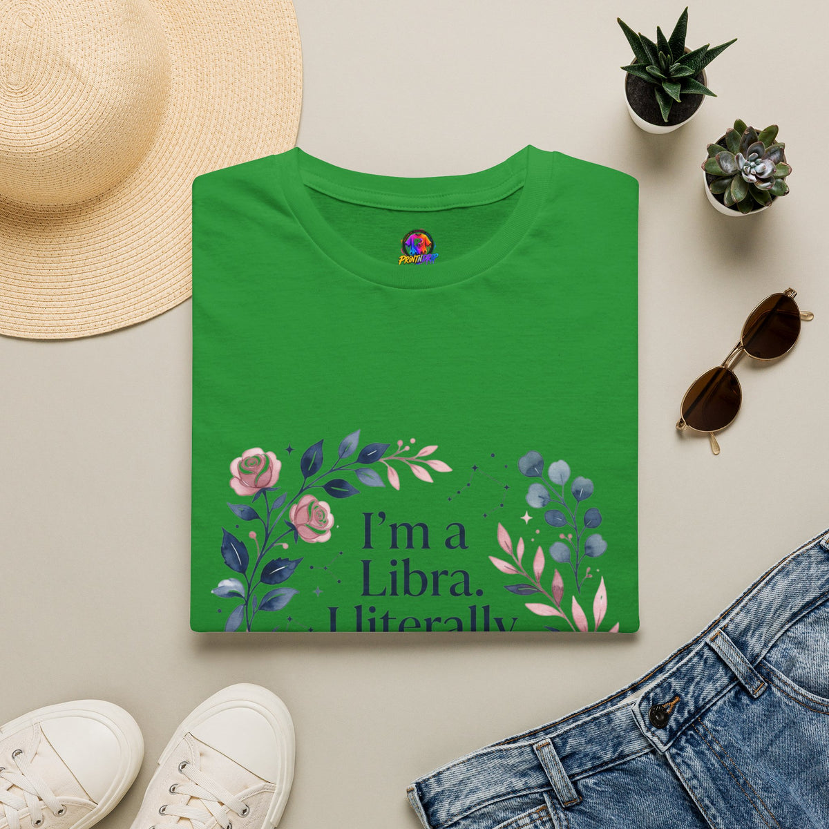 Libra Floral Zodiac T-Shirt — "I'm a Libra, I Literally Cannot Help Being Charming"