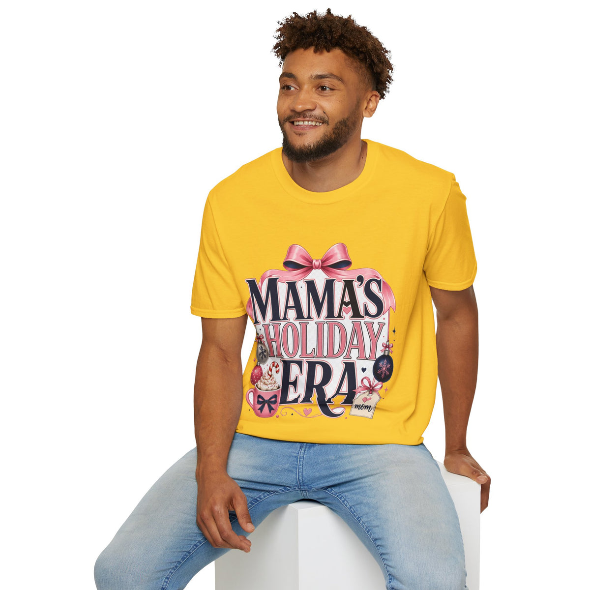 Mama's Holiday Era T-Shirt — Festive Pink Bow Christmas Tee for Moms