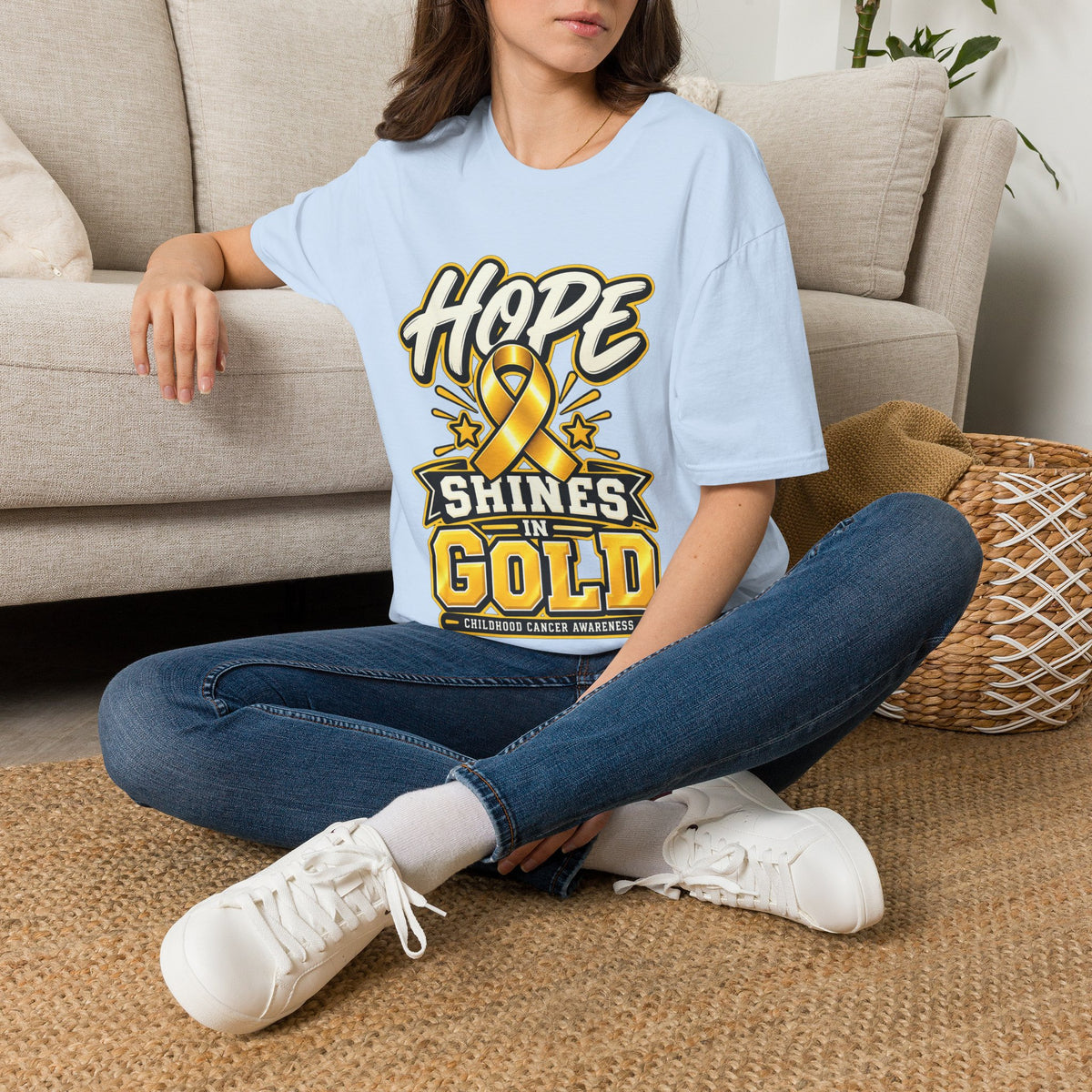Hope Shines in Gold T-Shirt — Childhood Cancer Awareness Tee
