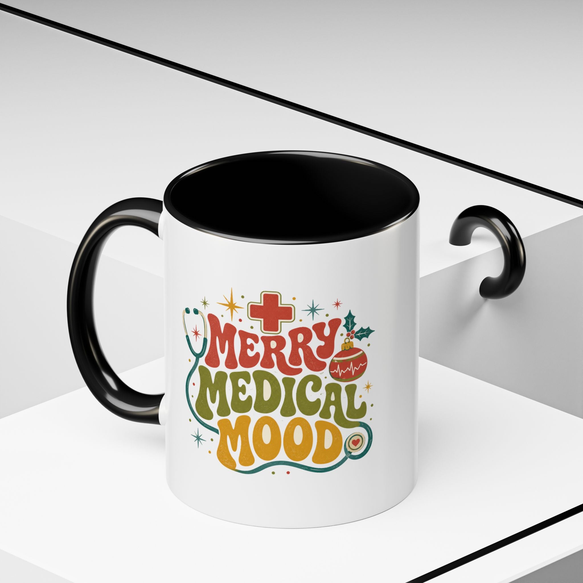 Modern Day Christmas Merry Medical Mood Accent Coffee Mug — Holiday Nurse & Doctor Gift