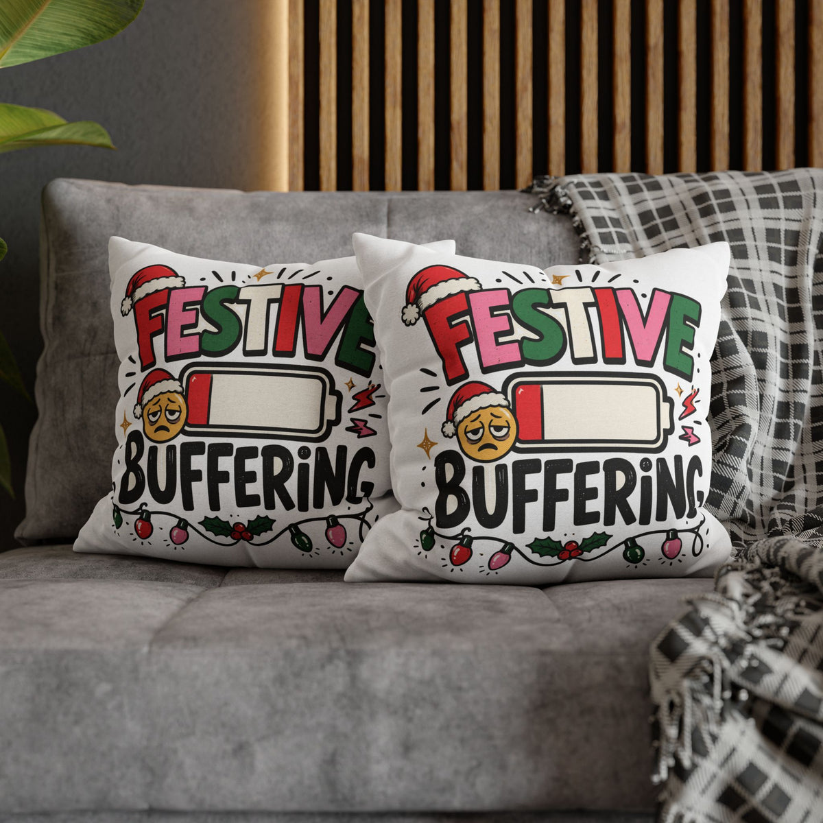 Festive Buffering Holiday Pillowcase —Modern Day Christmas   Funny Christmas Decorative Throw Pillow Cover