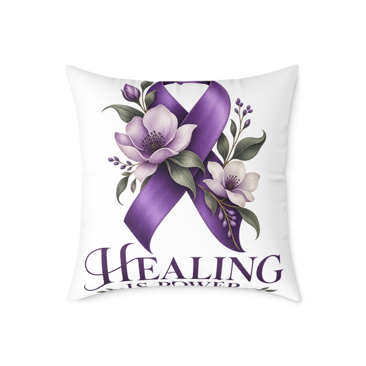 Healing Purple Domestic Violence Awareness Ribbon Pillow — Floral Support Decorative Throw
