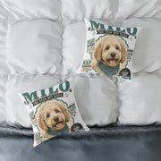 Milo Bailey Dog Dad Mom Square Poly Canvas Pillow — Personalized "Milo The Good Boy Issue" Dog Throw Pillow