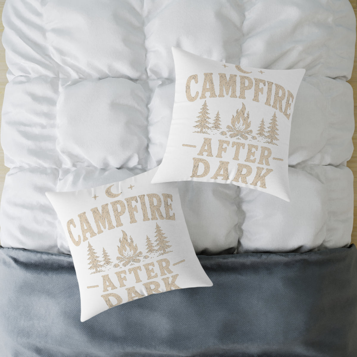 Campfire After Dark Square Pillow Milo Bailey Dog Dad Mom– Rustic Outdoor Cabin Decor