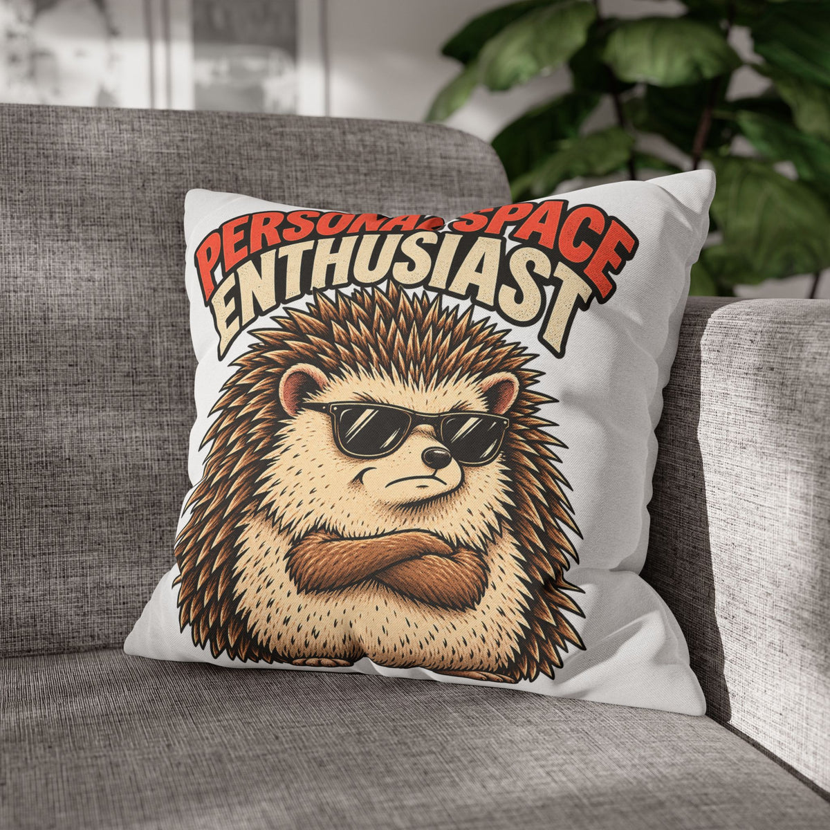 Personal Space Enthusiast Hedgehog Pillowcase — Funny Decorative Throw Pillow Cover