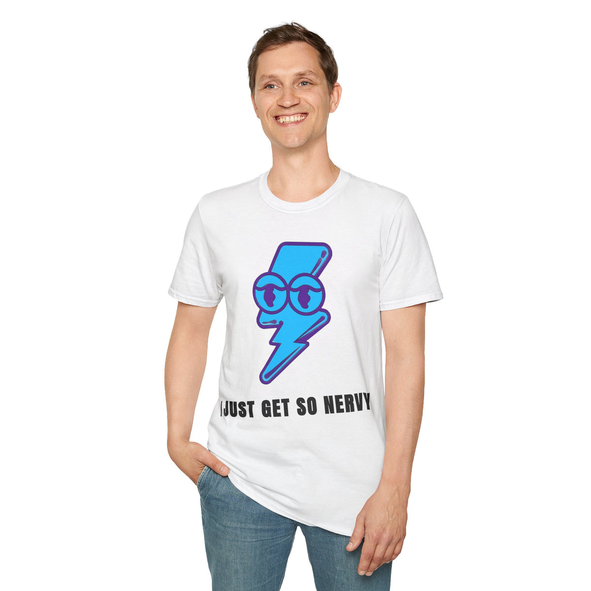 Graphic T-Shirt — 'I Just Get So Nervy' Blue Lightning Emoji Tee - Trending Now - September 2026