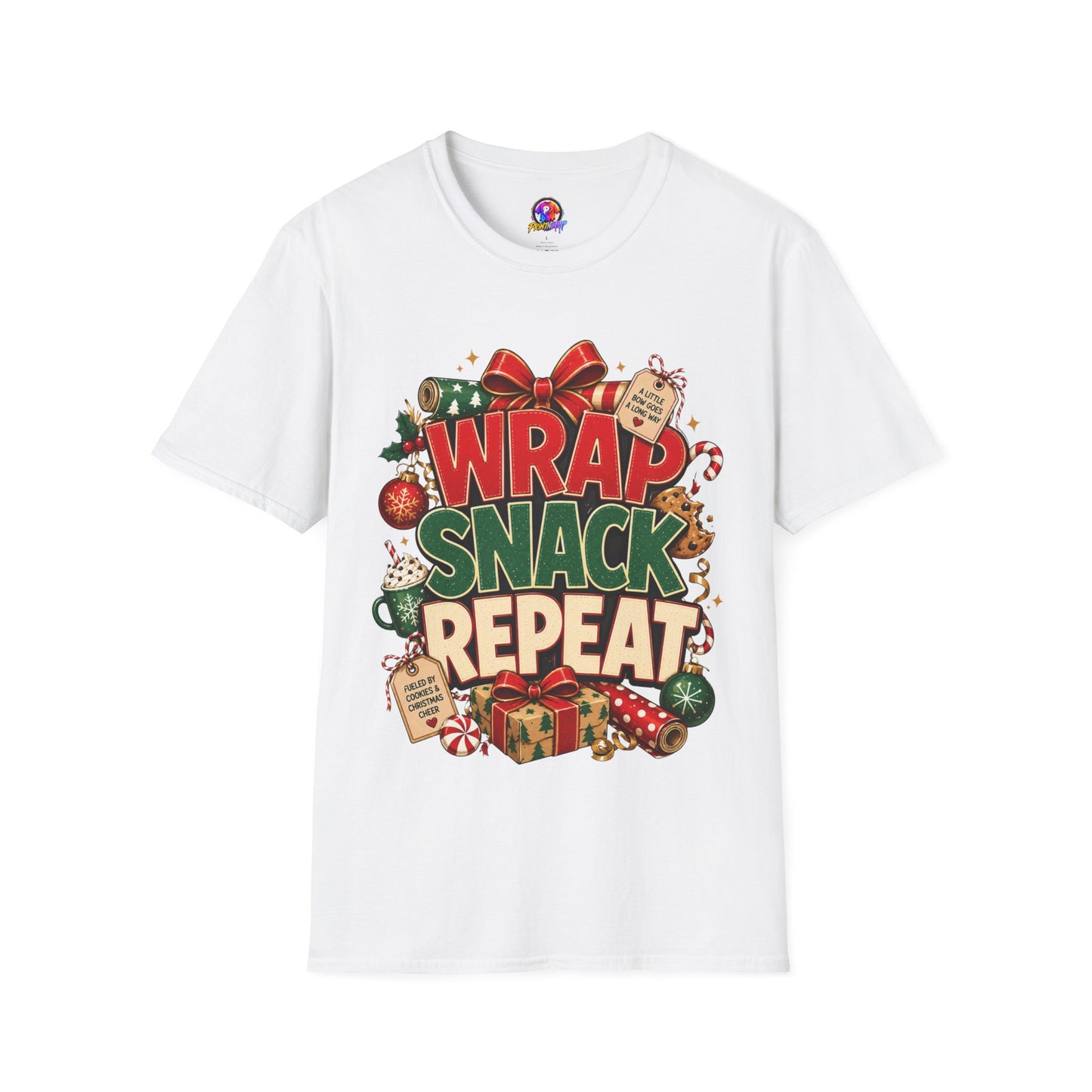 T-Shirt — "Wrap Snack Repeat" Christmas Graphic Tee
