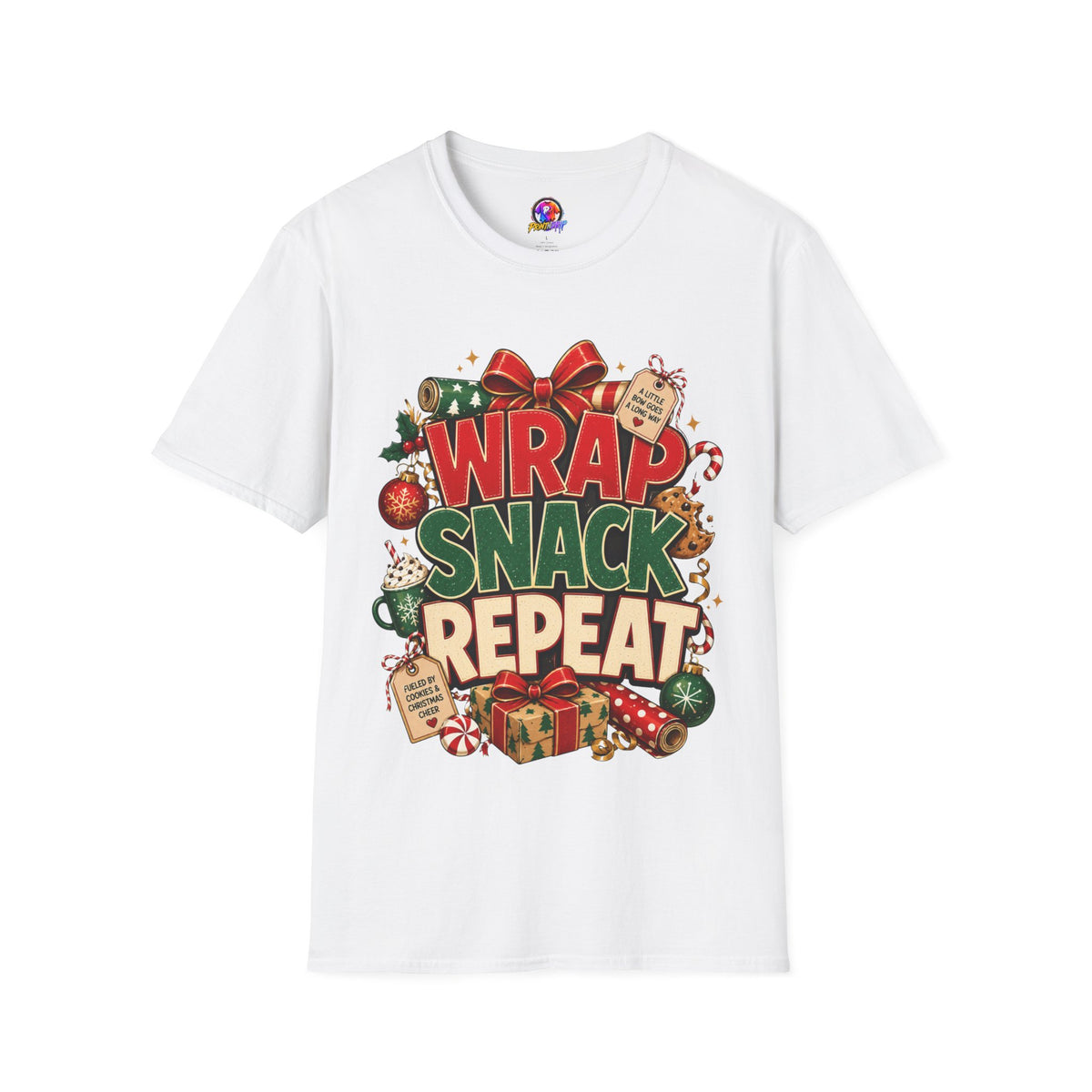 T-Shirt — "Wrap Snack Repeat" Christmas Graphic Tee