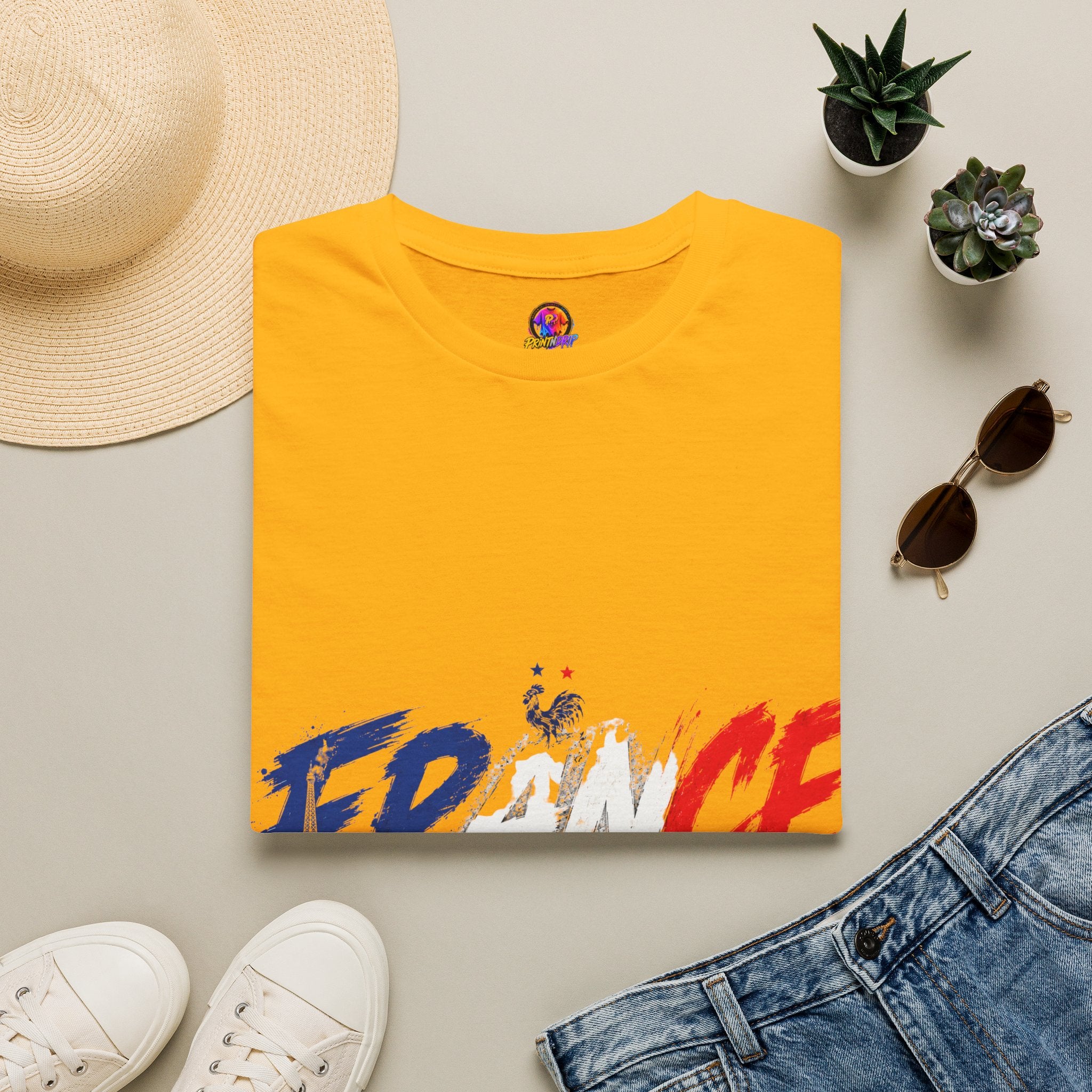 France Brushstroke Graphic T-Shirt — Tricolor Soccer/Travel Fan Tee