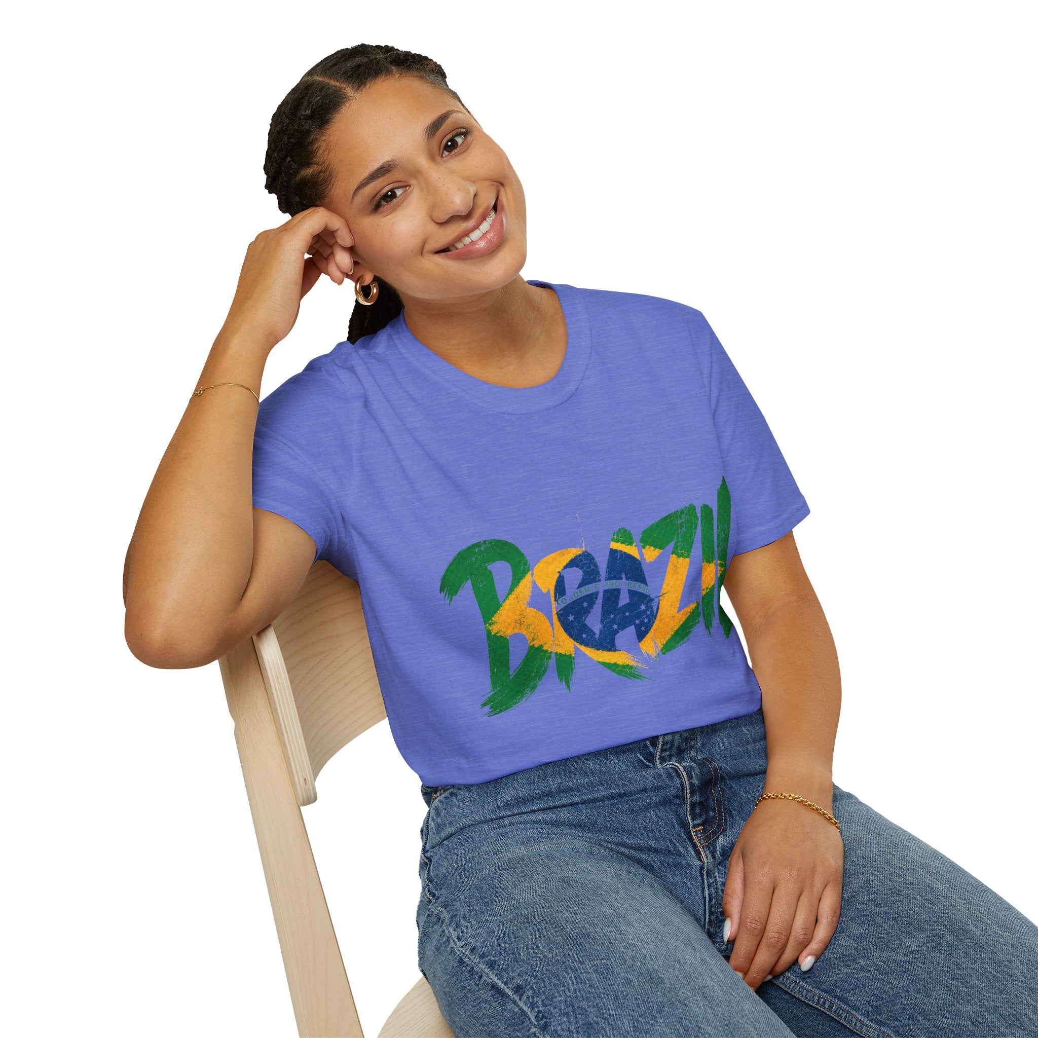 Brazil Flag Graphic T-Shirt — Bold Brazil Script with National Flag Motif