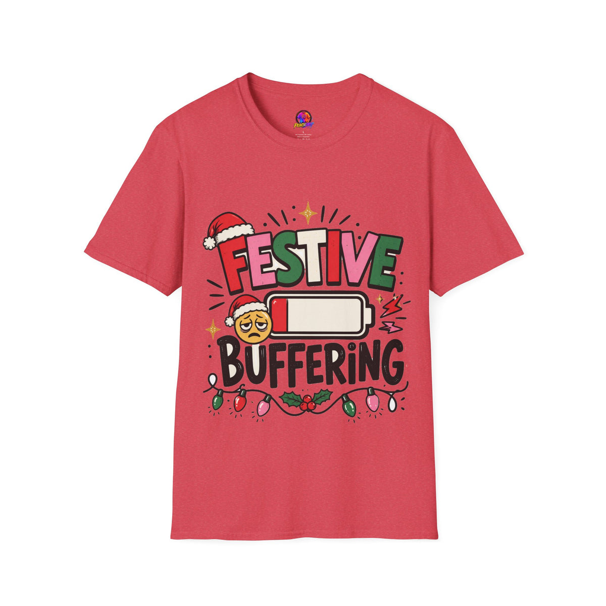 Festive Buffering T-Shirt — Funny Holiday Christmas Tee with Loading Battery Design