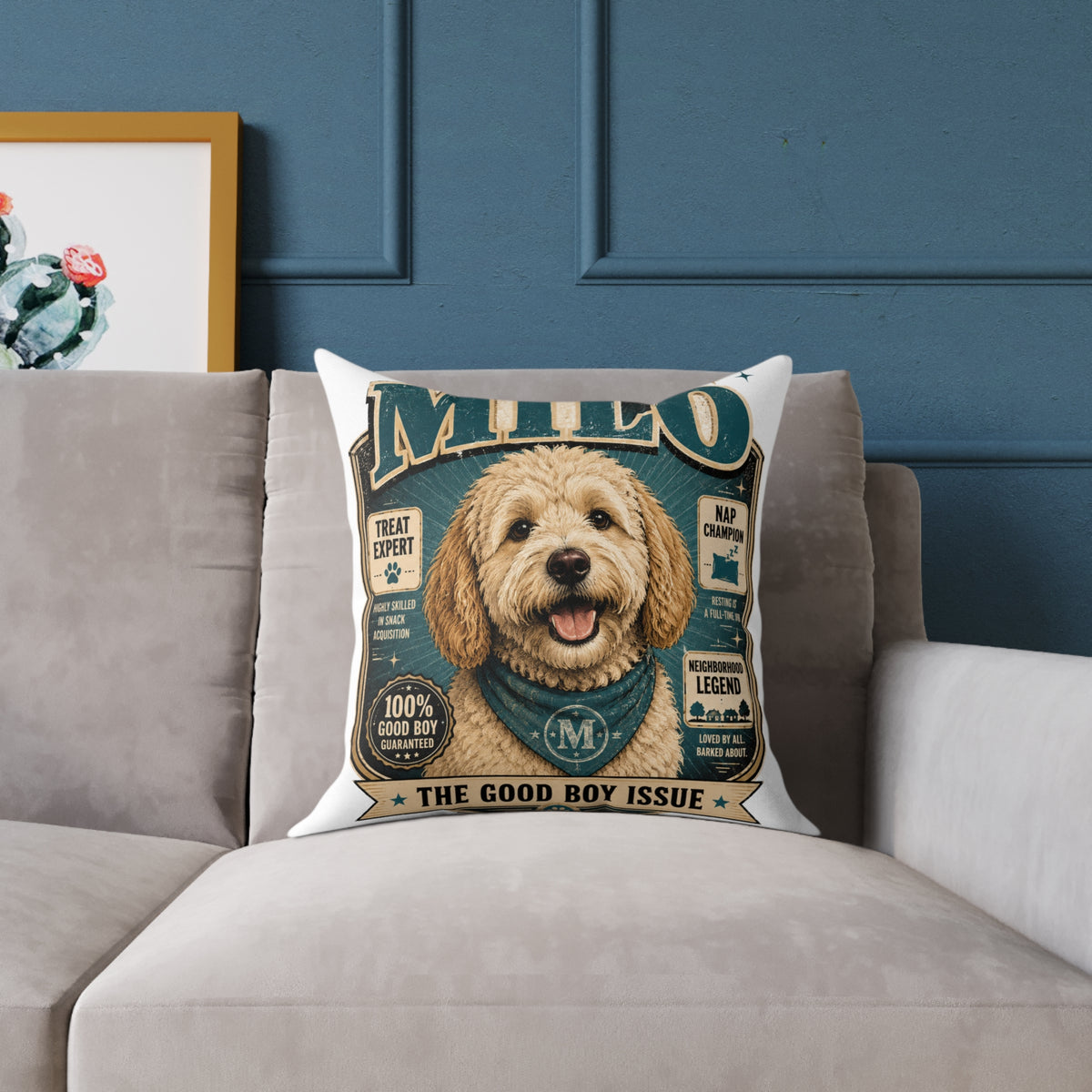Milo Bailey Dog Dad Mom Milo Dog Cover Pillow — Personalized Cute Golden Doodle Accent Pillow