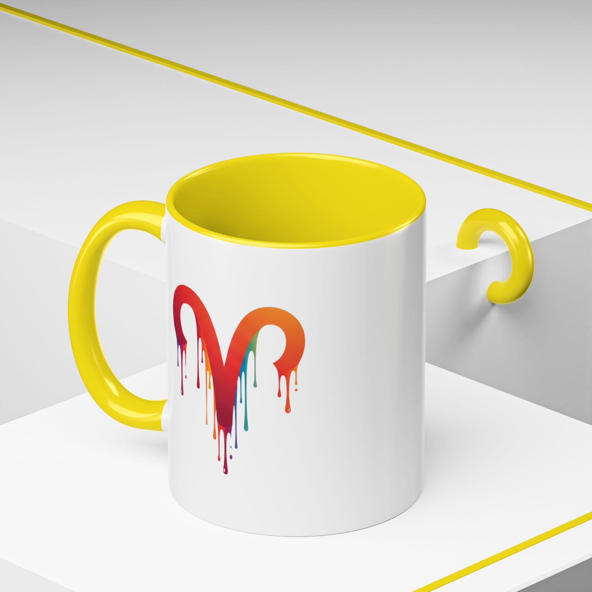 Rainbow Drip Heart Coffee Mug — Colorful Art Accent Mug
