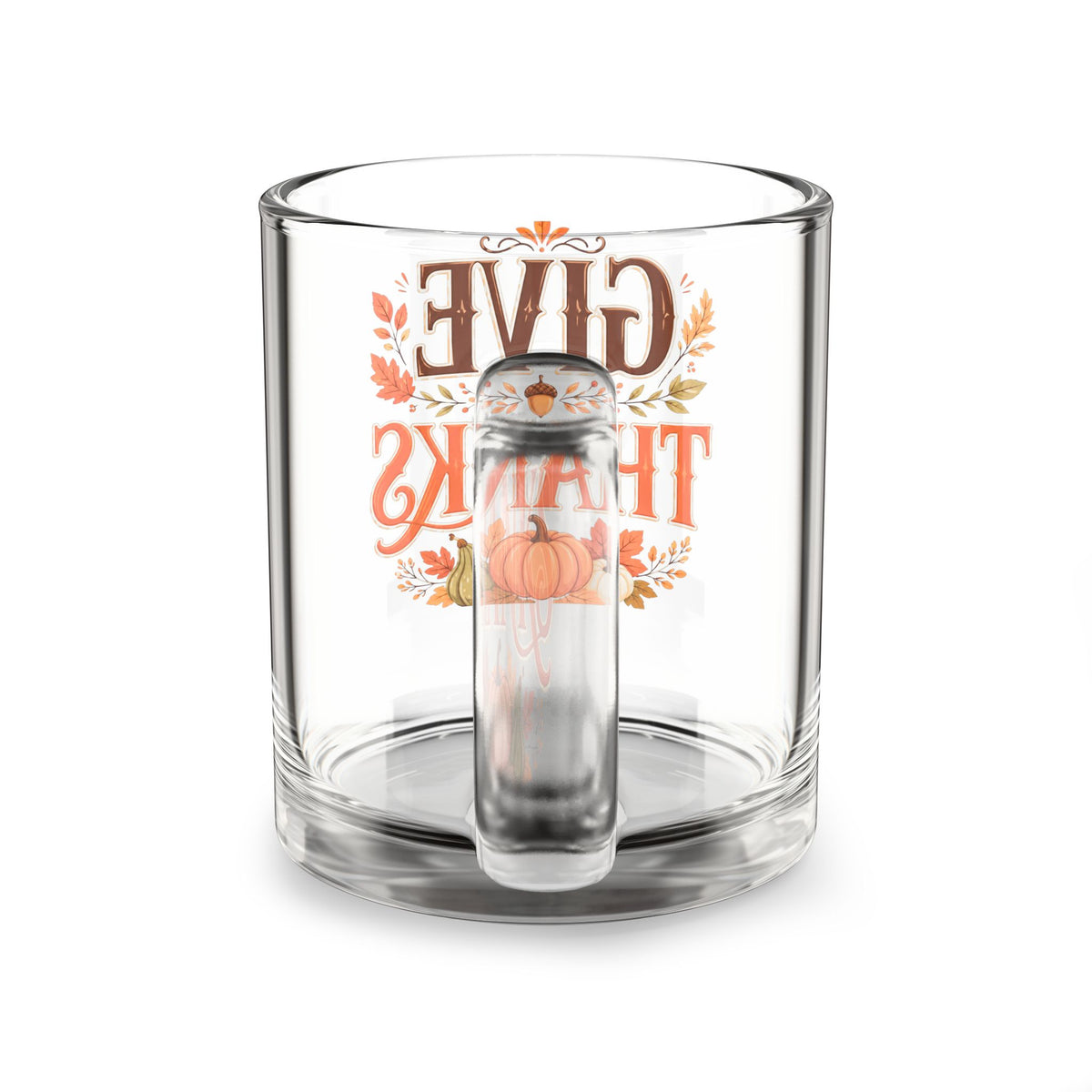 Give Thanks Glass Mug — 10oz Thanksgiving Pumpkin Mug