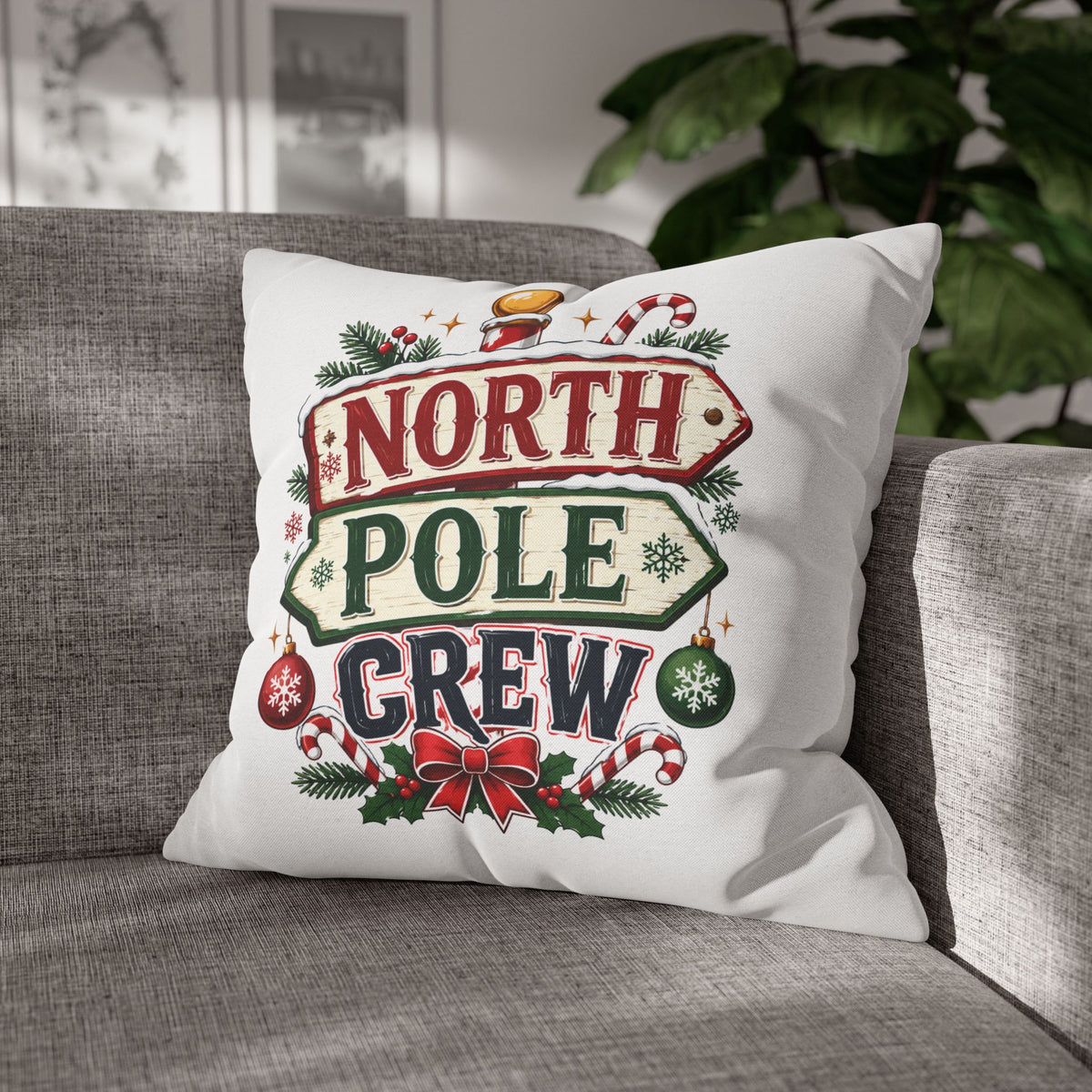 Christmas North Pole Crew Holiday Pillowcase — Christmas Decorative Throw Pillow