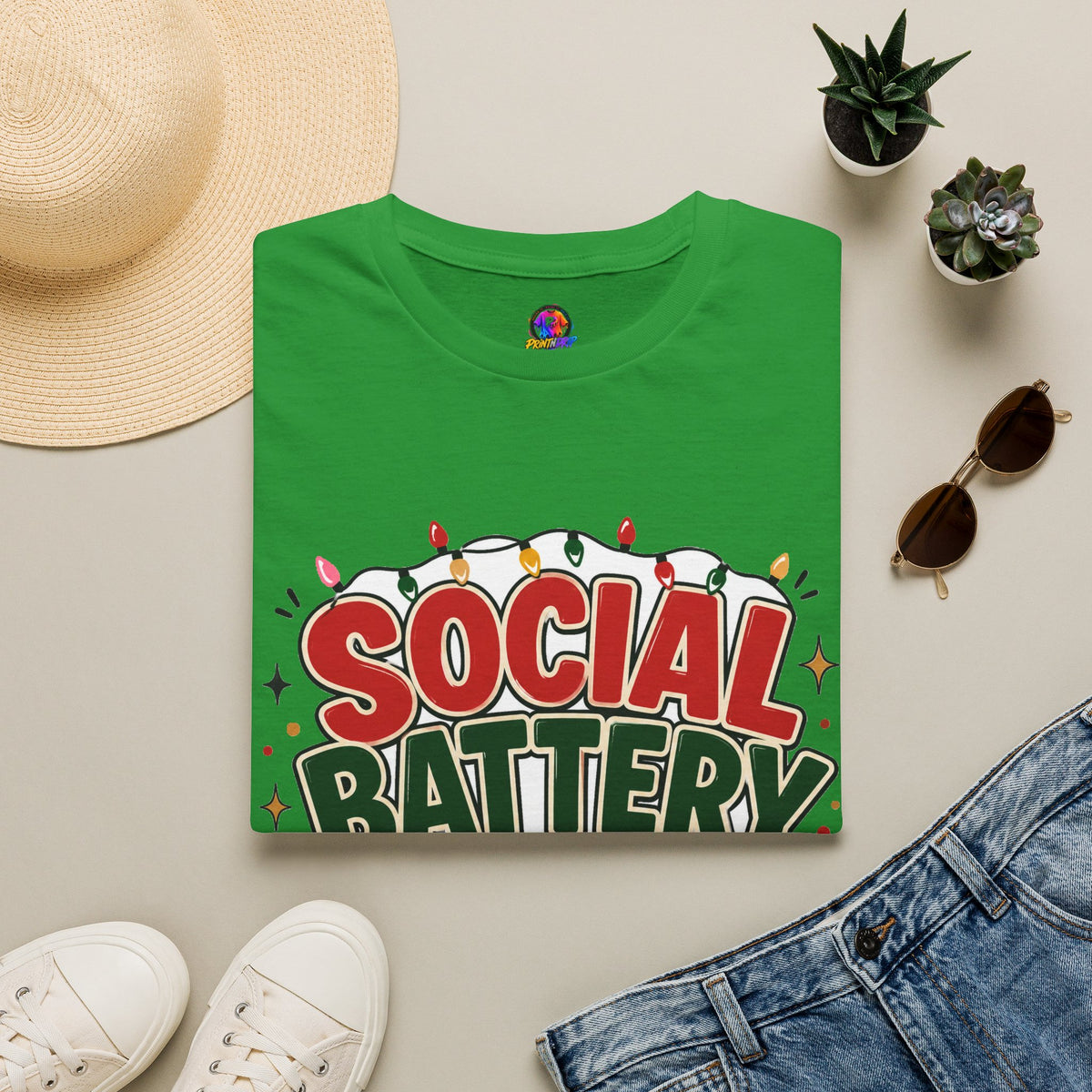 Social Battery Holiday T‑Shirt — Funny Christmas Recharge Graphic Tee