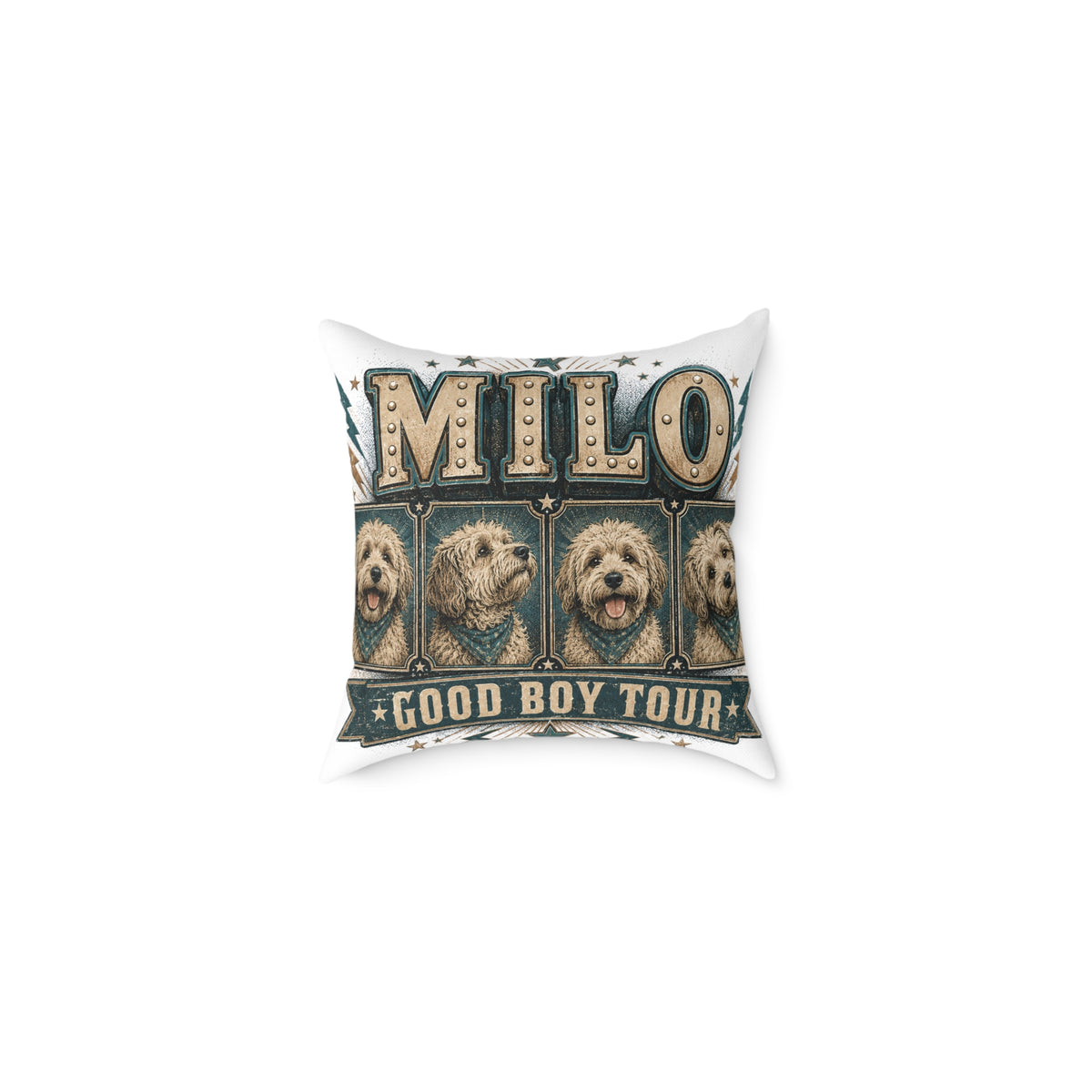 Milo "Good Boy Tour" Square Throw Pillow  Milo Bailey Dog Dad Mom