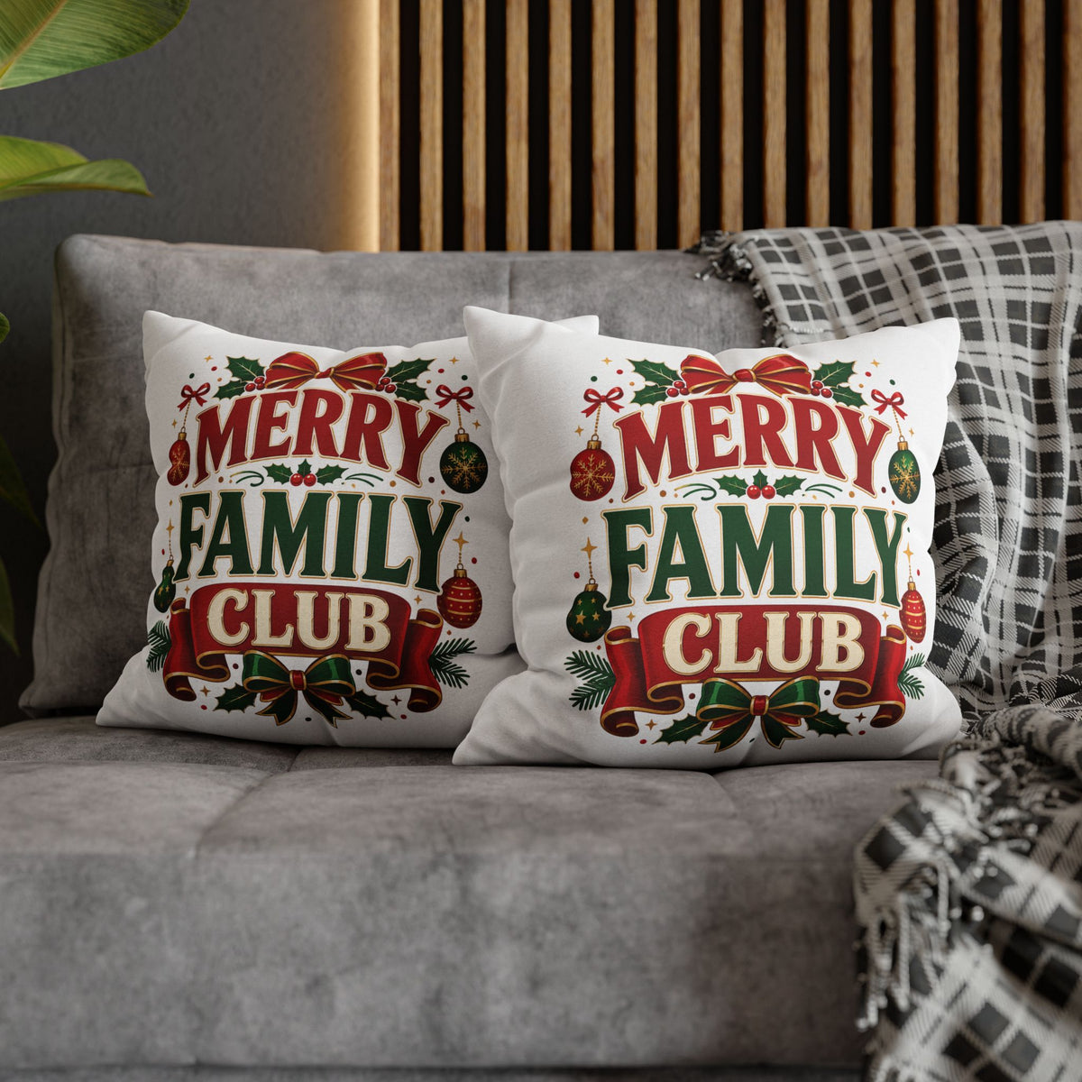 Merry Family Club Christmas Pillowcase — Festive Holiday Decorative Throw Pillow