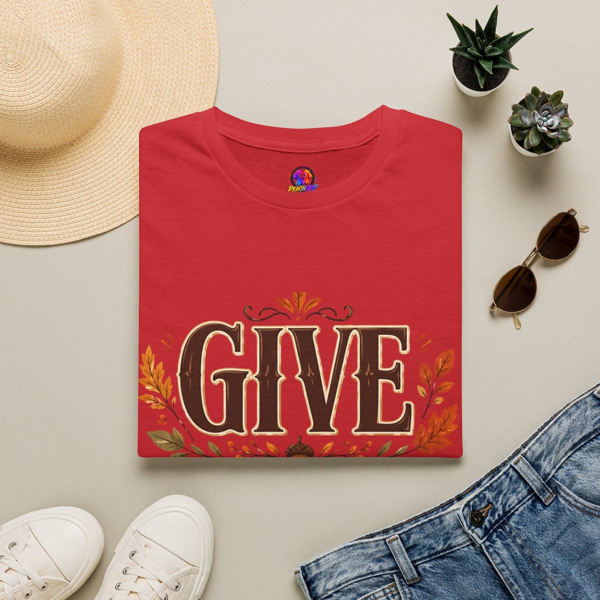 Thanksgiving T-Shirt Give Thanks T-Shirt — Autumn Thanksgiving Graphic Tee
