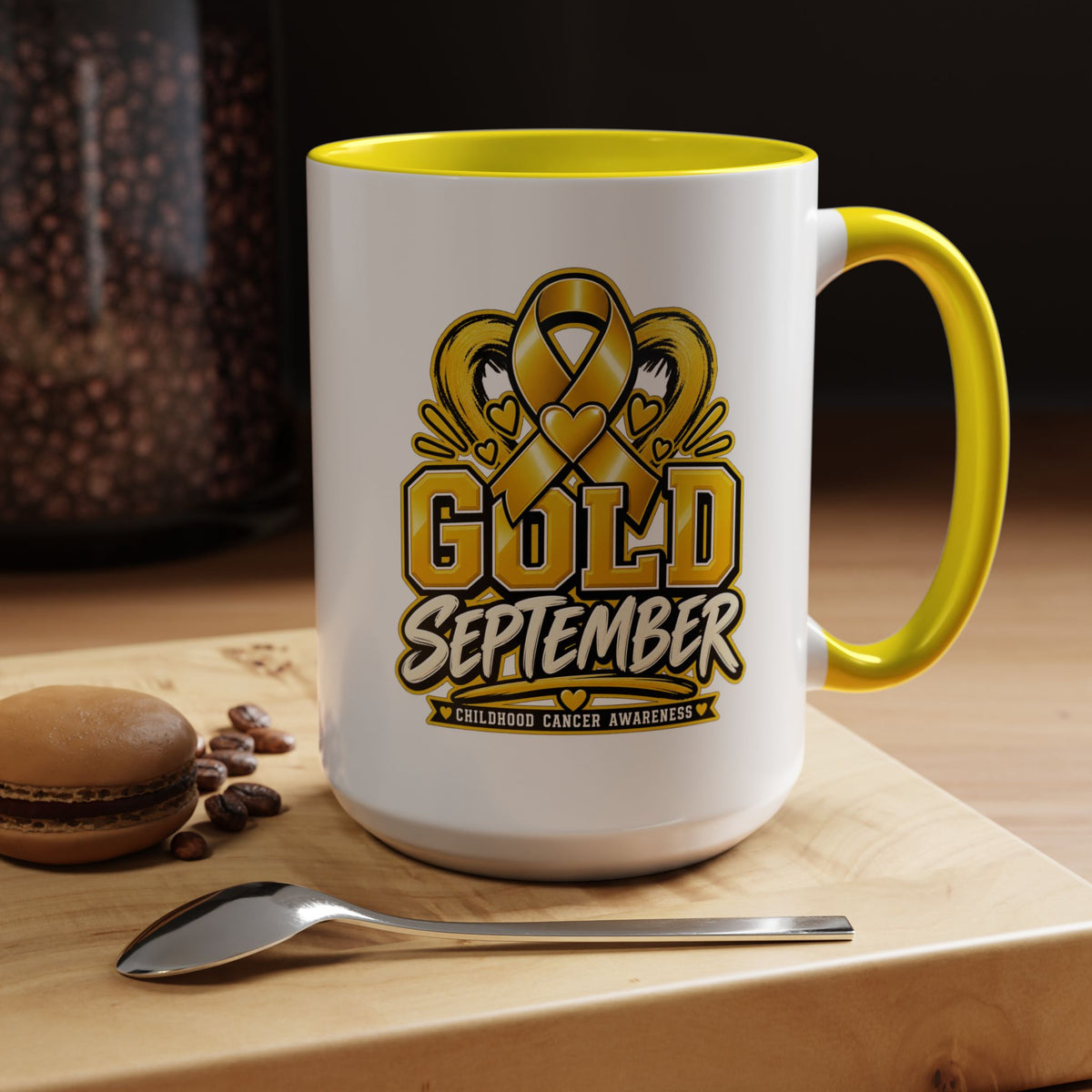 Gold September Coffee Mug — Childhood Cancer Awareness Accent Mug (11/15oz)