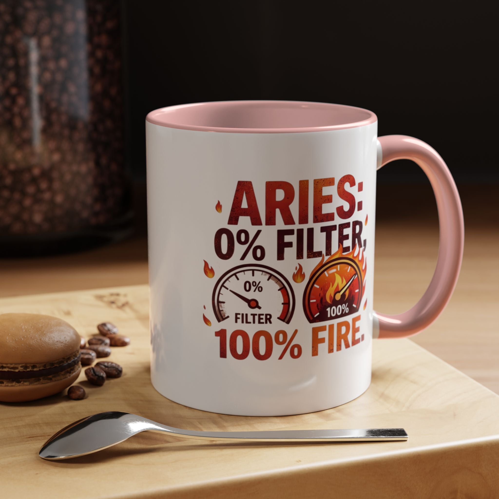 Aries Coffee Mug — "0% Filter, 100% Fire" Zodiac Astrology Mug