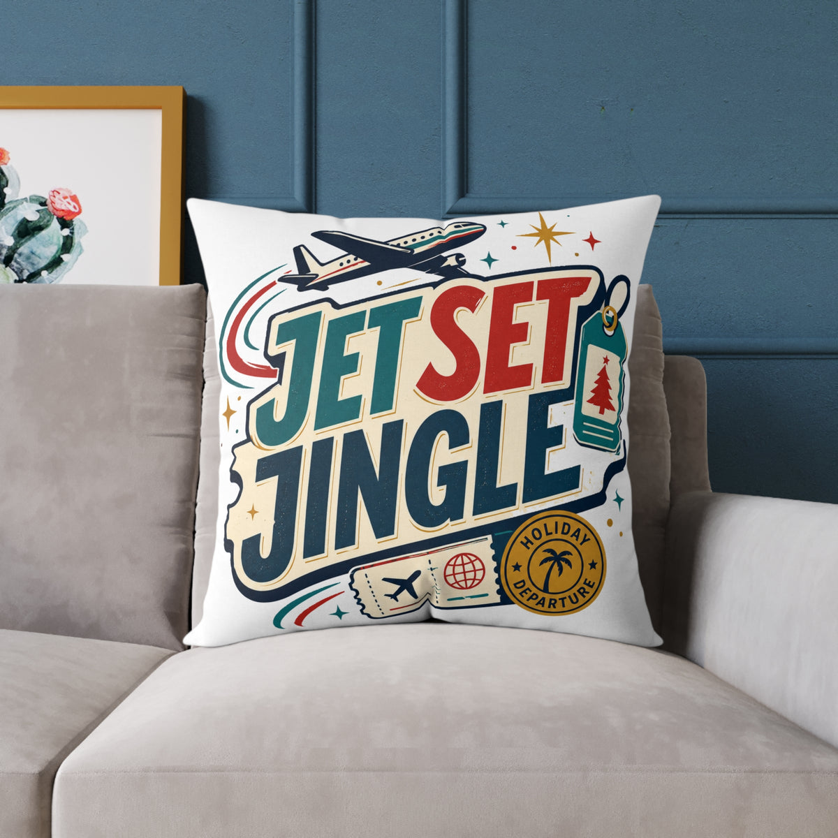 Jet Set Jingle Modern Day Christmas Square Poly Canvas Pillow