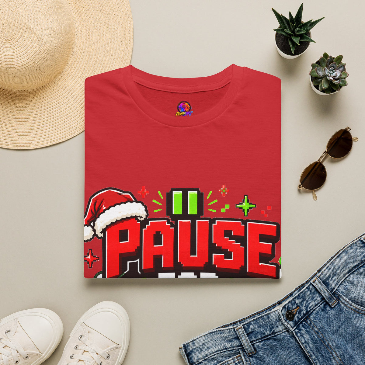T-Shirt — "Pause for Presents" Christmas Gamer Tee
