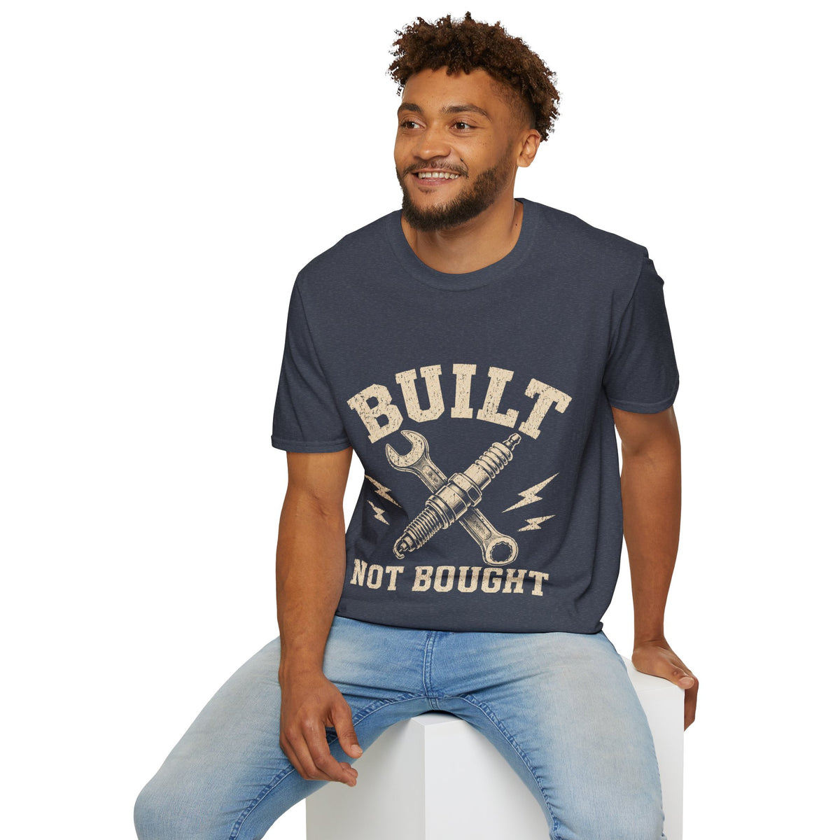 Built Not Bought T-Shirt — Mechanic Wrench & Spark Plug Vintage Tee