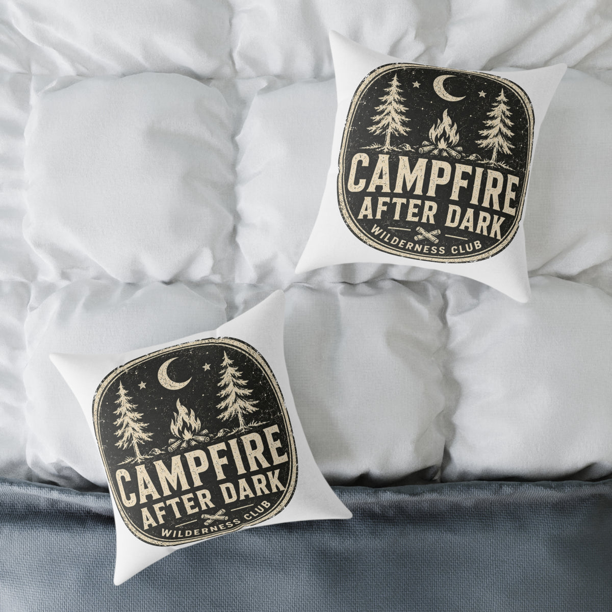 Campfire After Dark Decorative Pillow  Milo Bailey Dog Dad Mom— Retro Wilderness Camping Throw Pillow
