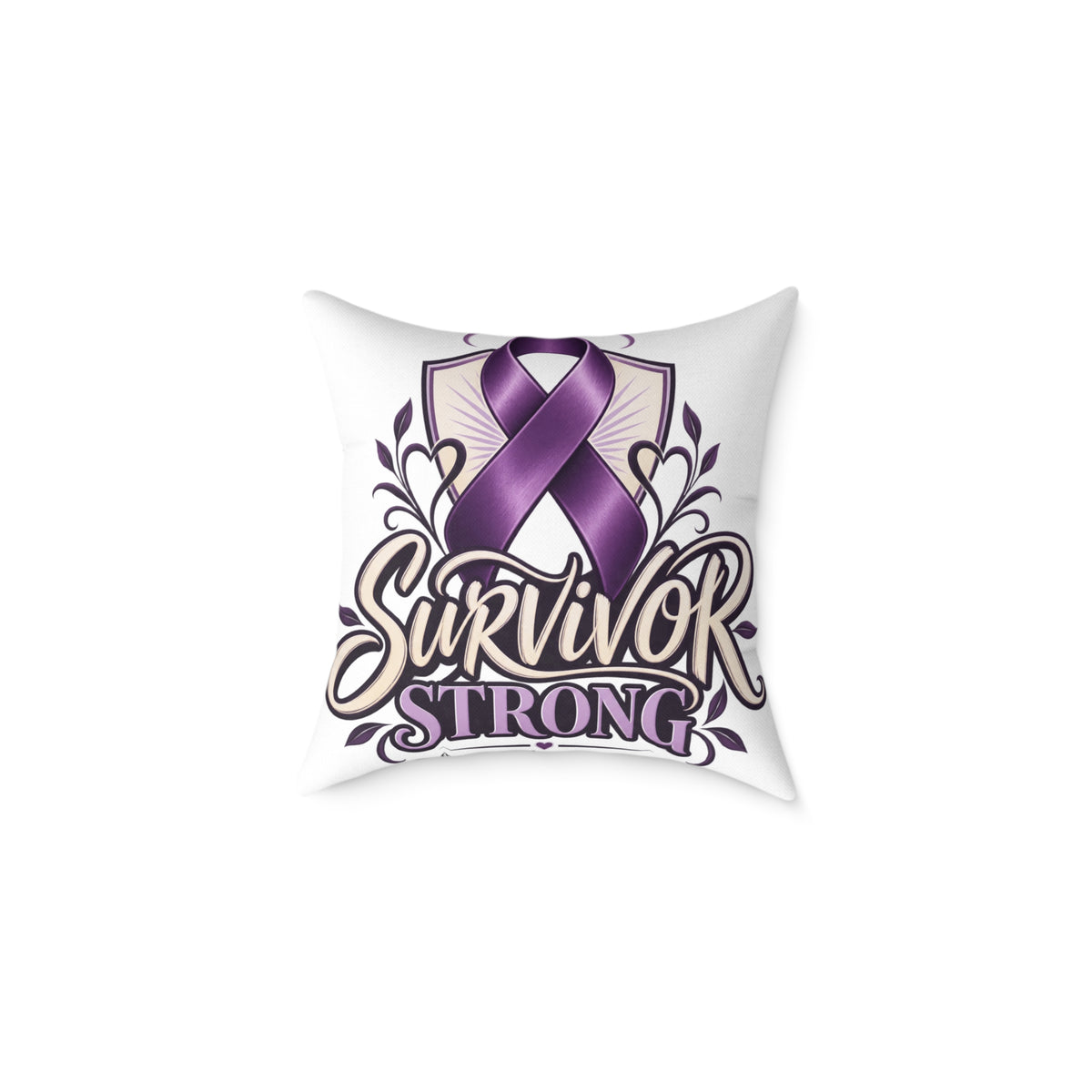 Survivor Strong Purple Ribbon Square Pillow — Domestic Violence Awareness Support Home Decor