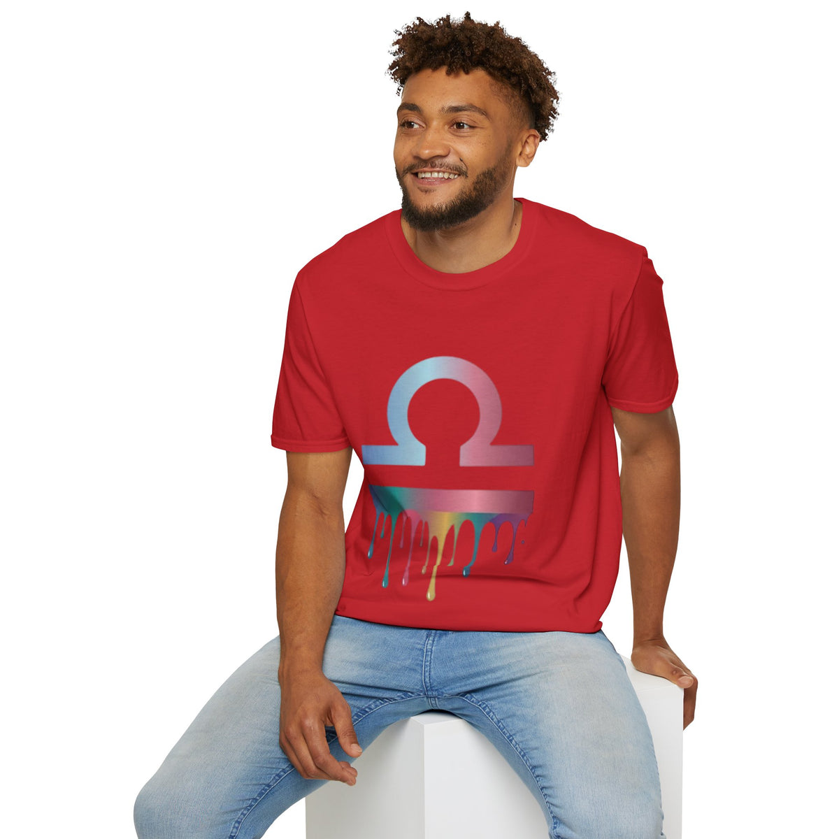 Libra Zodiac Omega Symbol T‑Shirt — Pastel Gradient Drip Graphic Shirt
