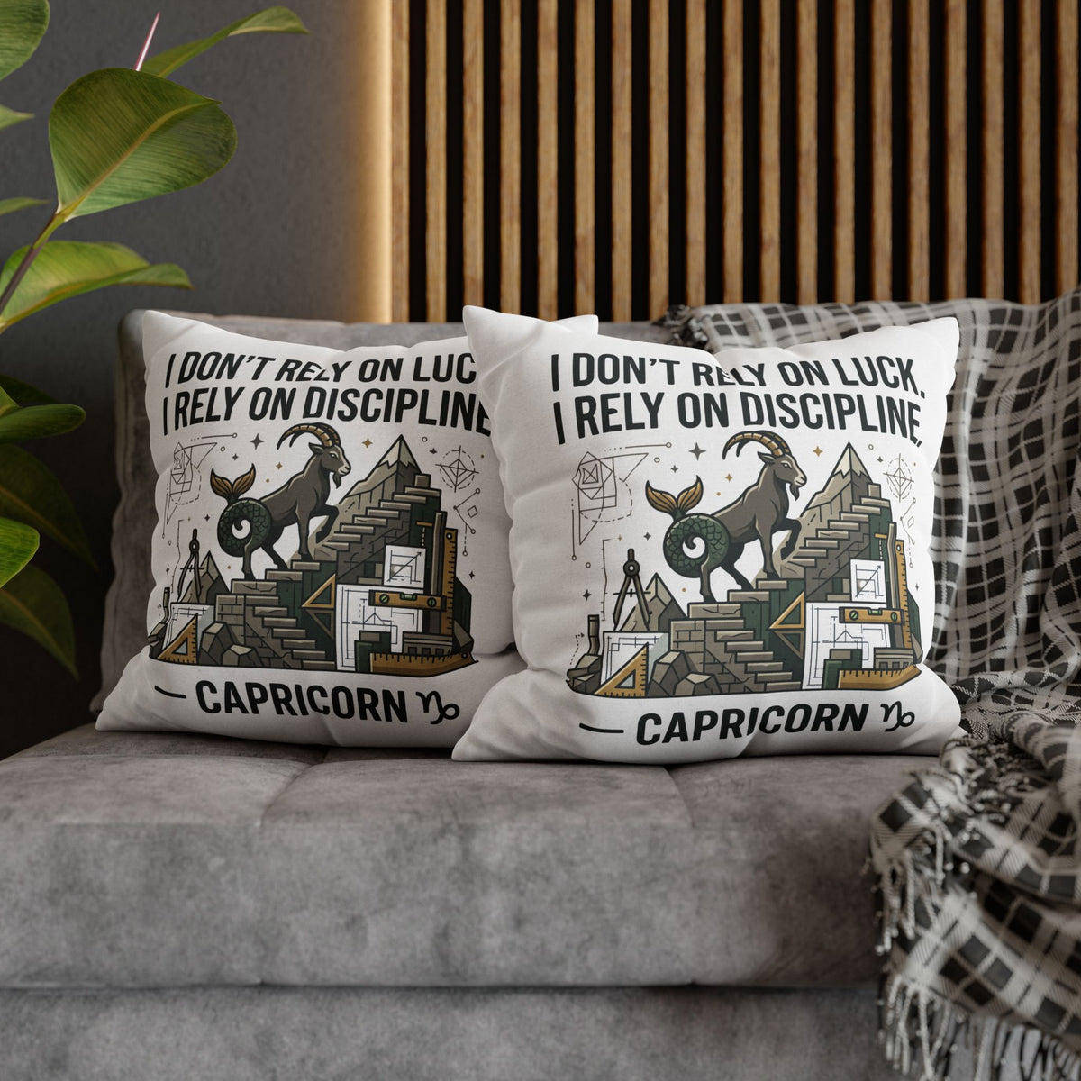 Capricorn Discipline Square Pillowcase — "I Don't Rely on Luck, I Rely on Discipline" Zodiac Throw Pillow
