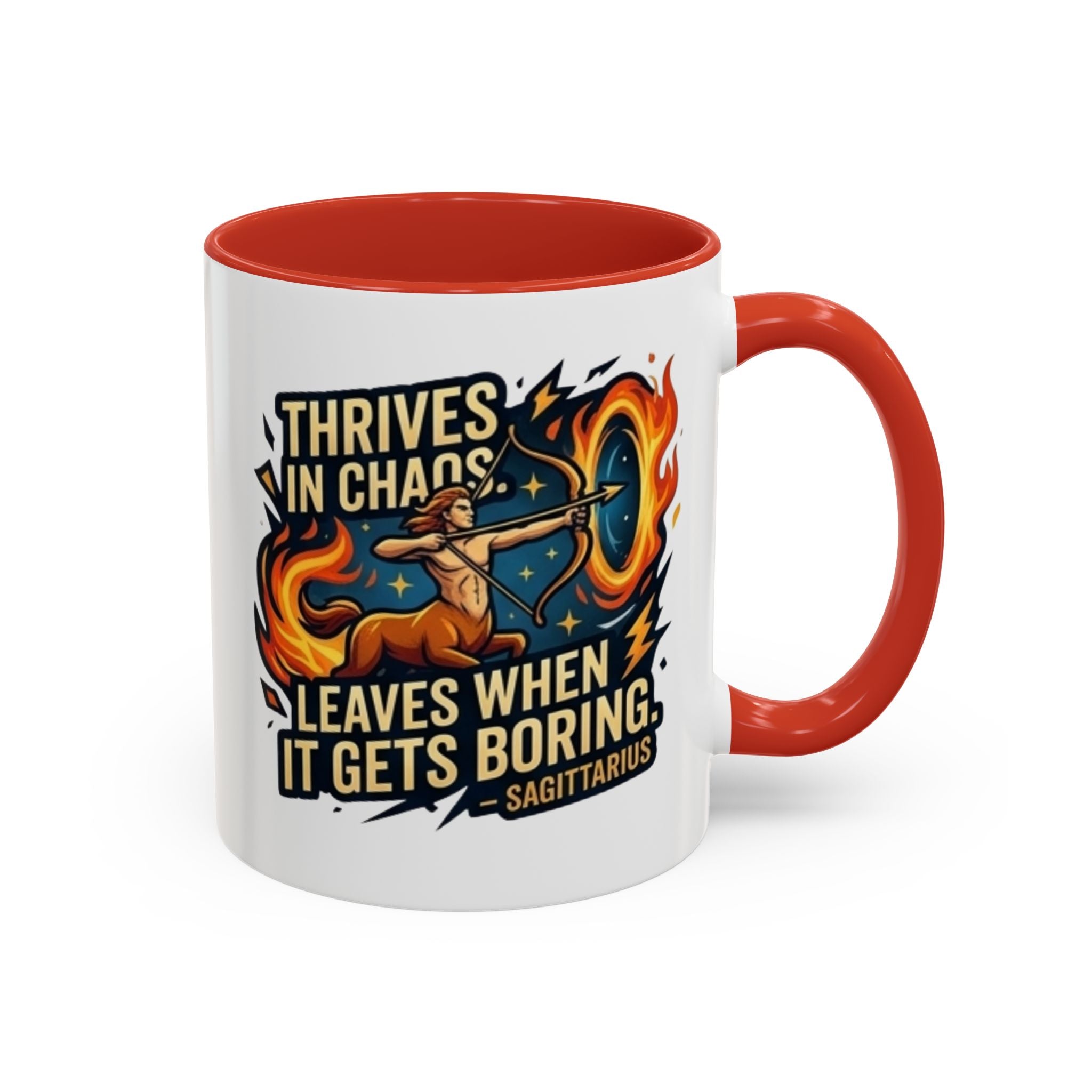 Sagittarius Coffee Mug – "Thrives in Chaos, Leaves When It Gets Boring" Accent Mug