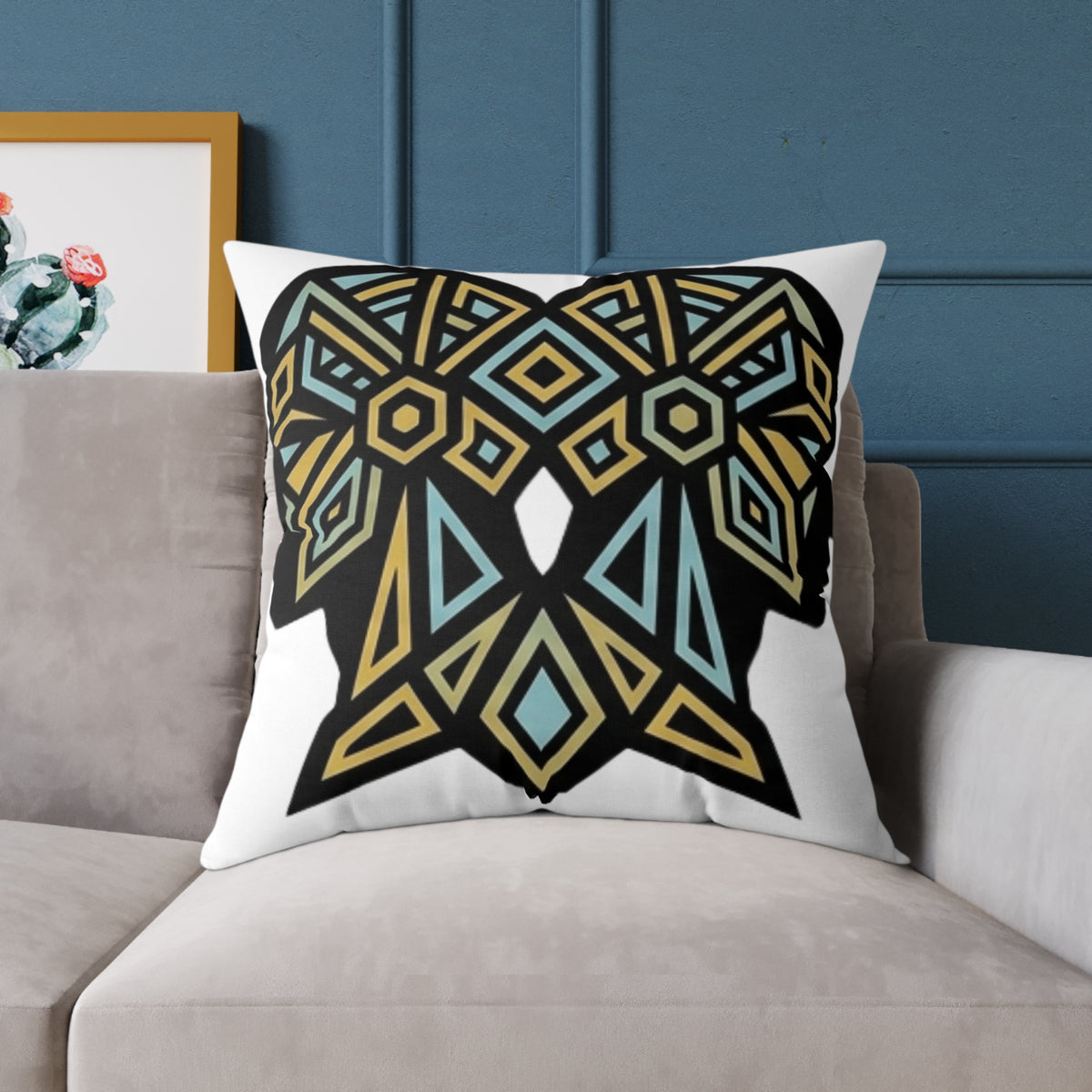 Gemini Zodiac Geometric Elephant Throw Pillow — Boho Tribal Canvas Accent
