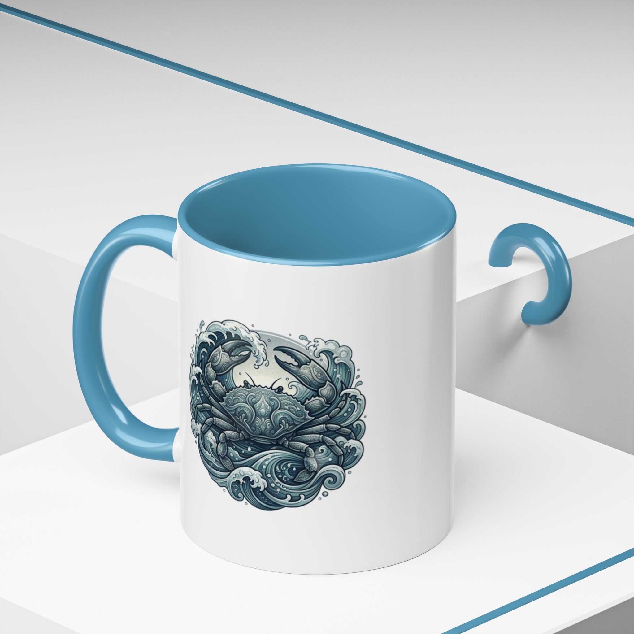 Crab Wave Accent Coffee Mug — Nautical Ocean Art
