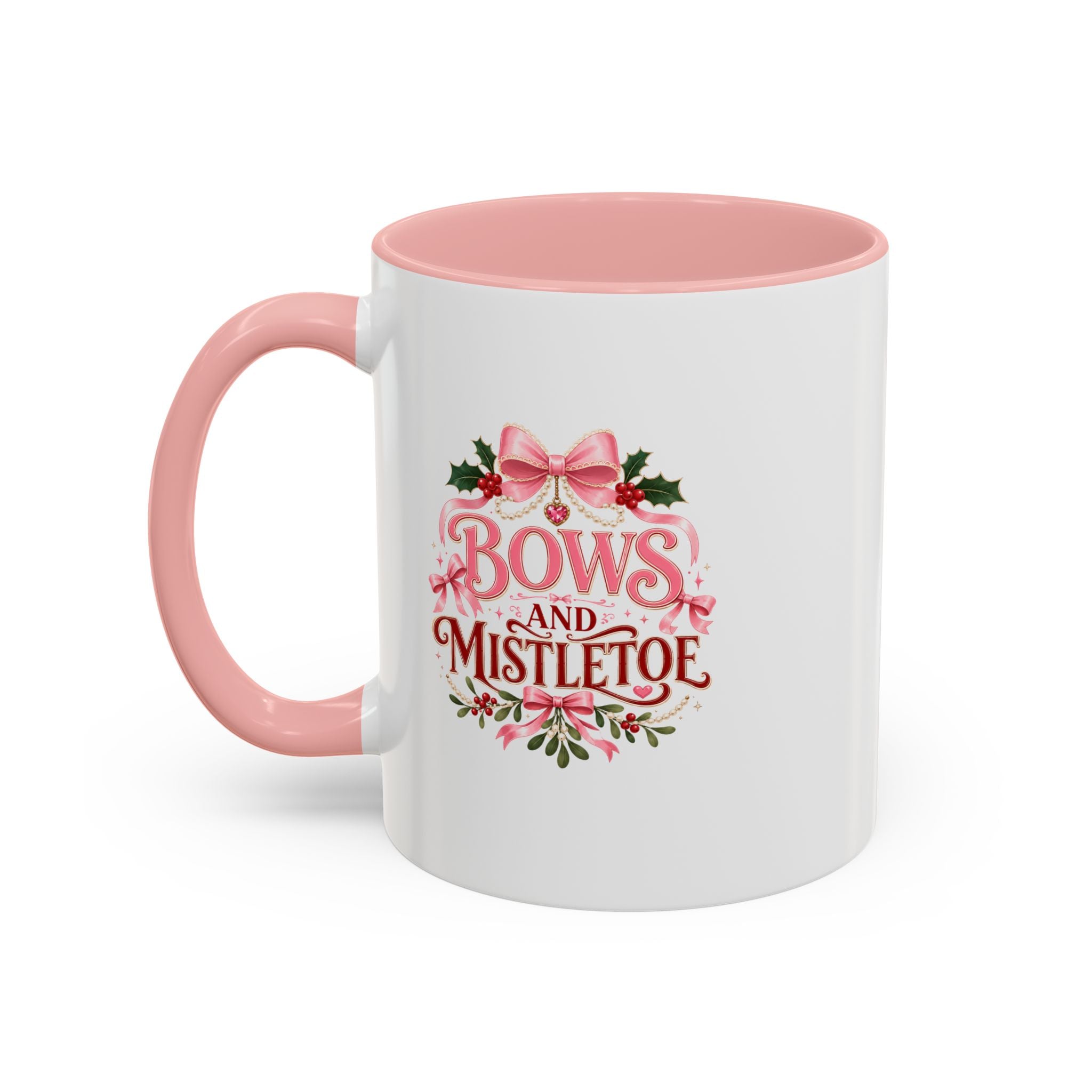 Bows and Mistletoe Accent Coffee Mug — Holiday Floral Christmas Coffee Cup