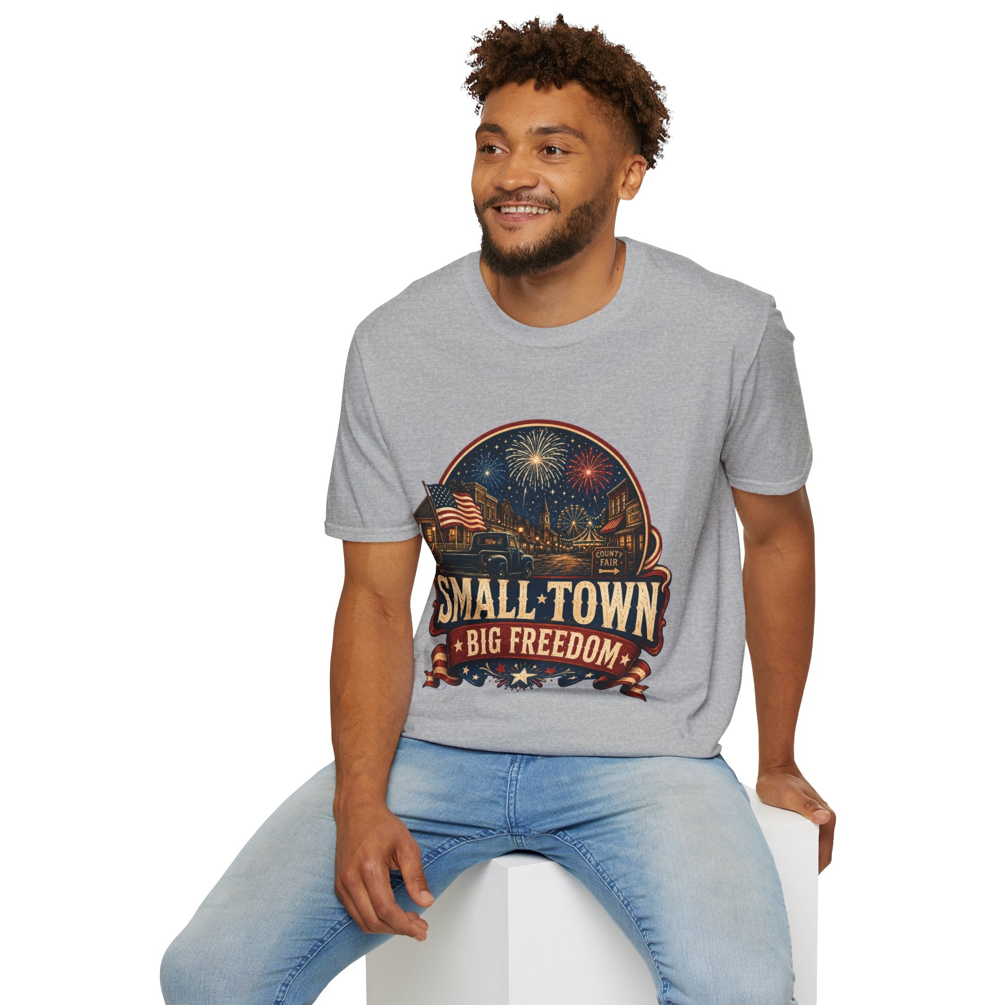 Small Town Big Freedom T-Shirt — Patriotic 4th of July Fireworks Tee