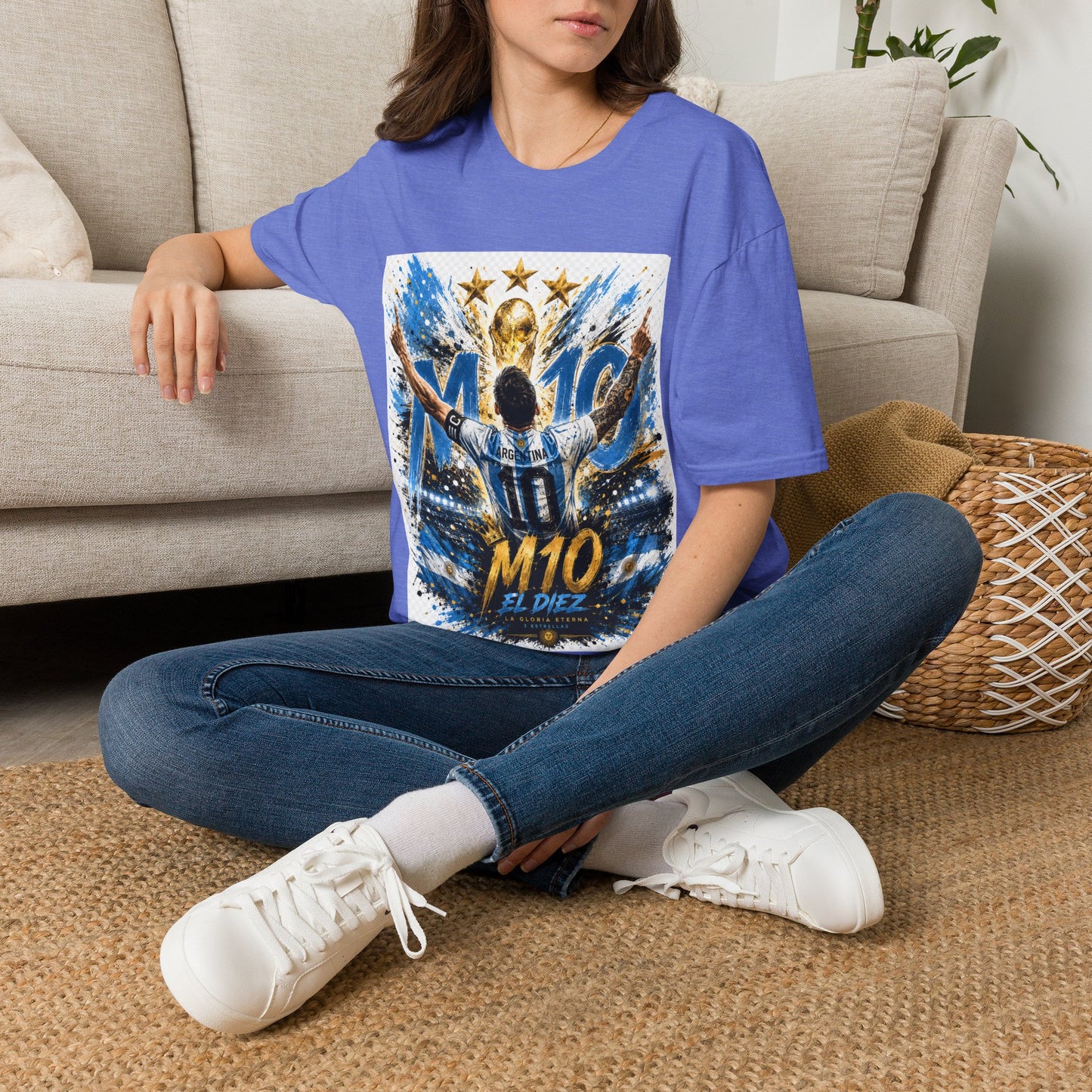 Argentna  Soccer M10 Champion T-Shirt — Gold Trophy & Stars Football Fan Tee