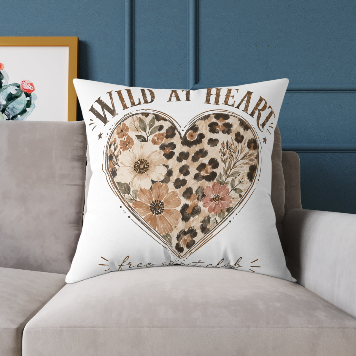 Wild at Heart Floral Leopard Heart Pillow  Milo Bailey Dog Dad Mom- Decorative Square Throw Pillow