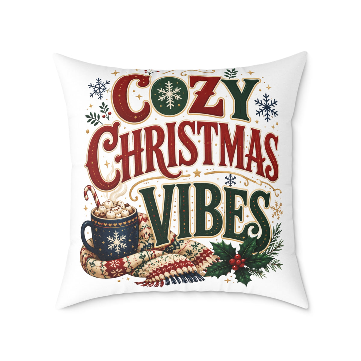 Cozy Christmas Vibes Pillow - Holiday Decorative Throw Cushion