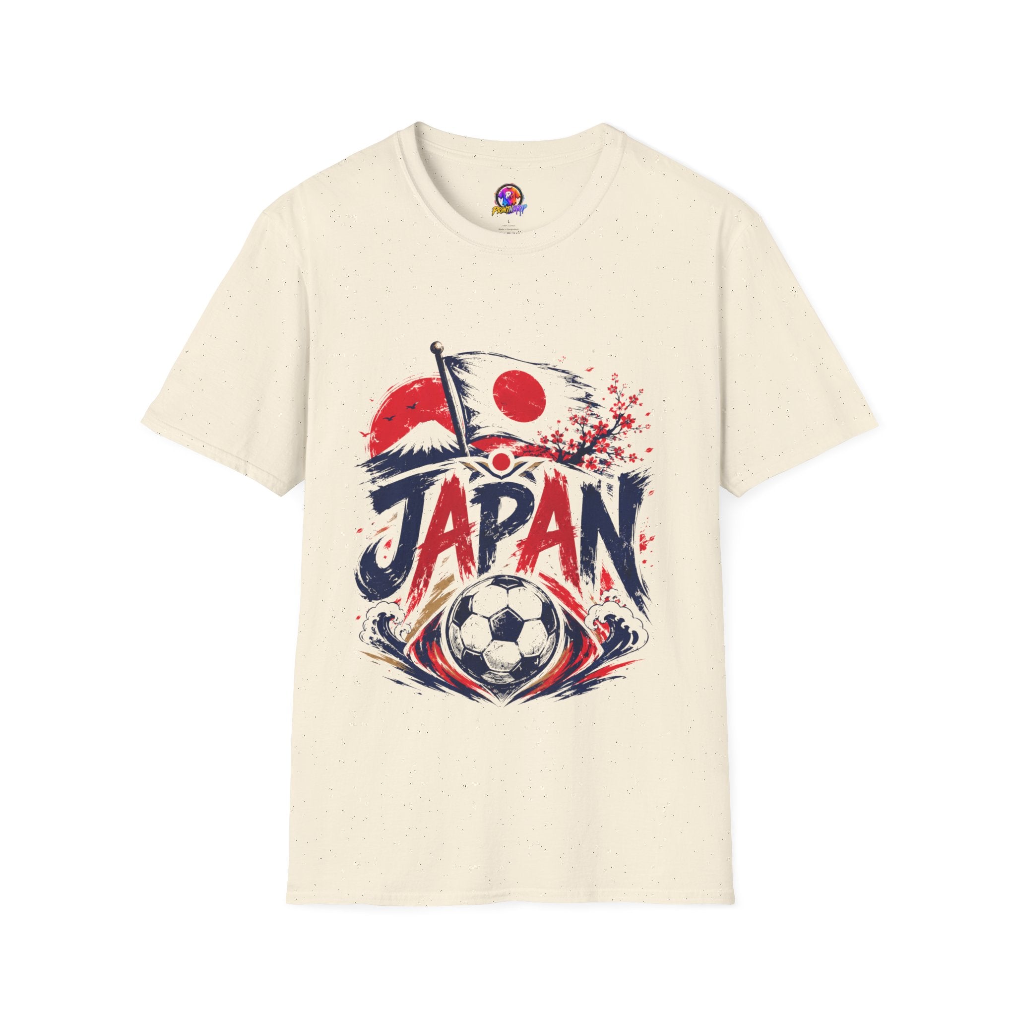 Japan Soccer T-Shirt — Japanese Flag & Cherry Blossom Football Graphic