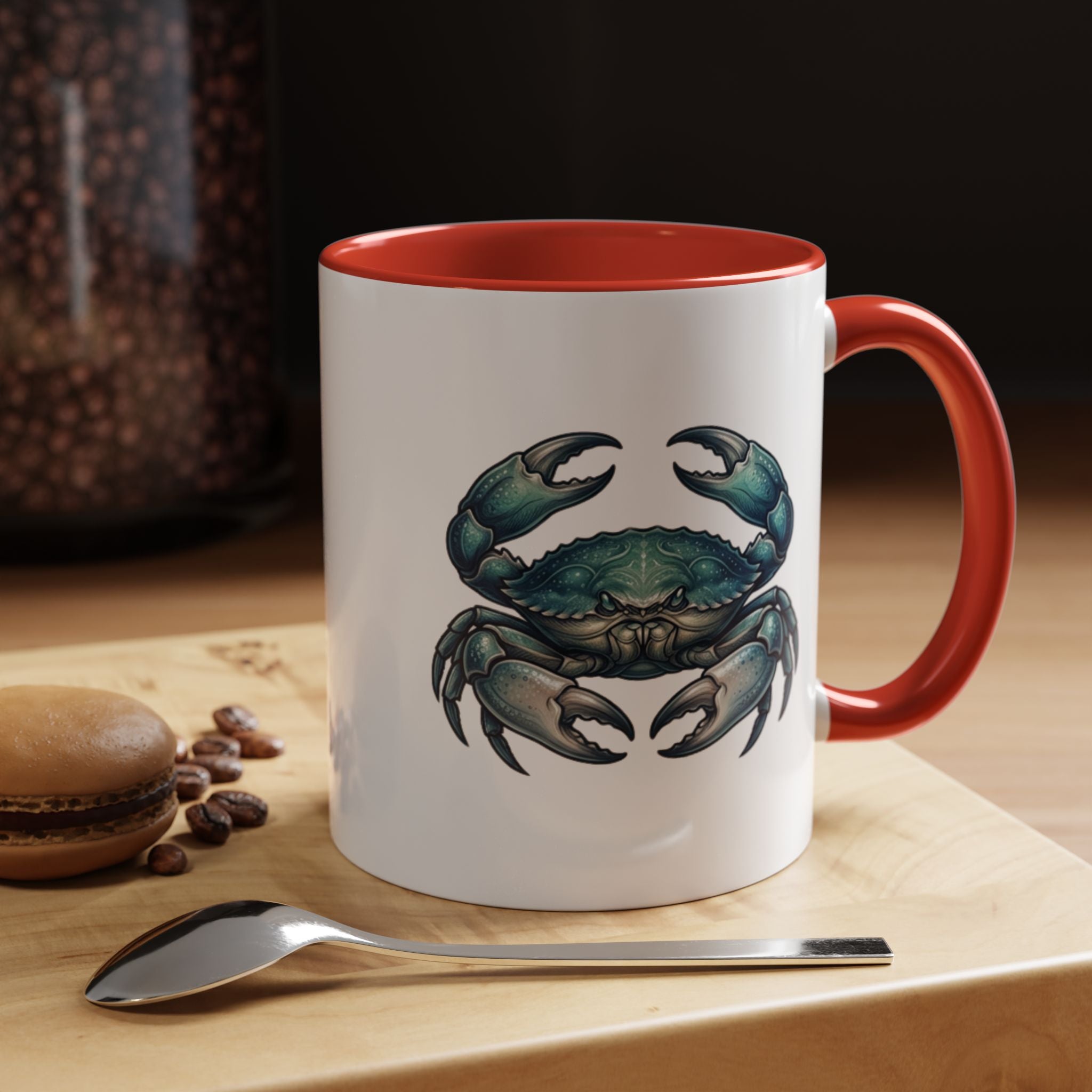 Crab Accent Coffee Mug – Blue Coastal Crab Artwork