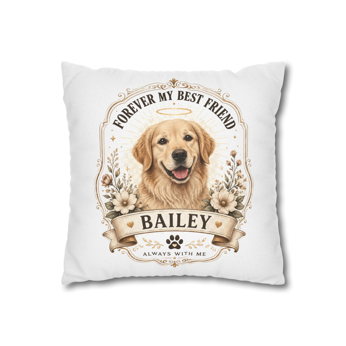 Milo Bailey Dog Dad Mom Golden Retriever Memorial Throw Pillow — "Forever My Best Friend" Personalized Bailey Pillowcase